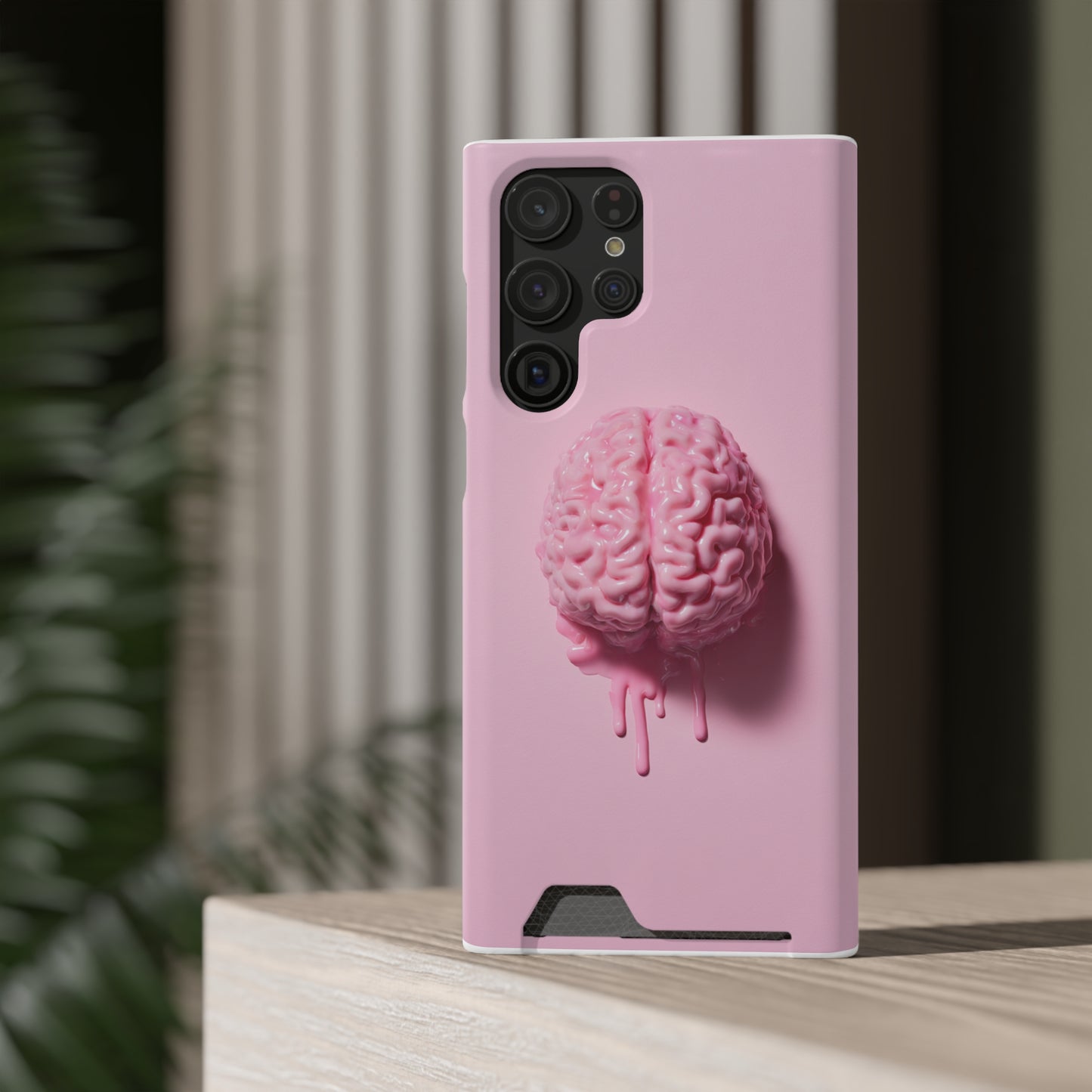 Brain Design Phone Case With Card Holder, Cute Tech Accessory, Unique Gift for Students, Stylish Phone Protection, Valentine's Day, Birthday