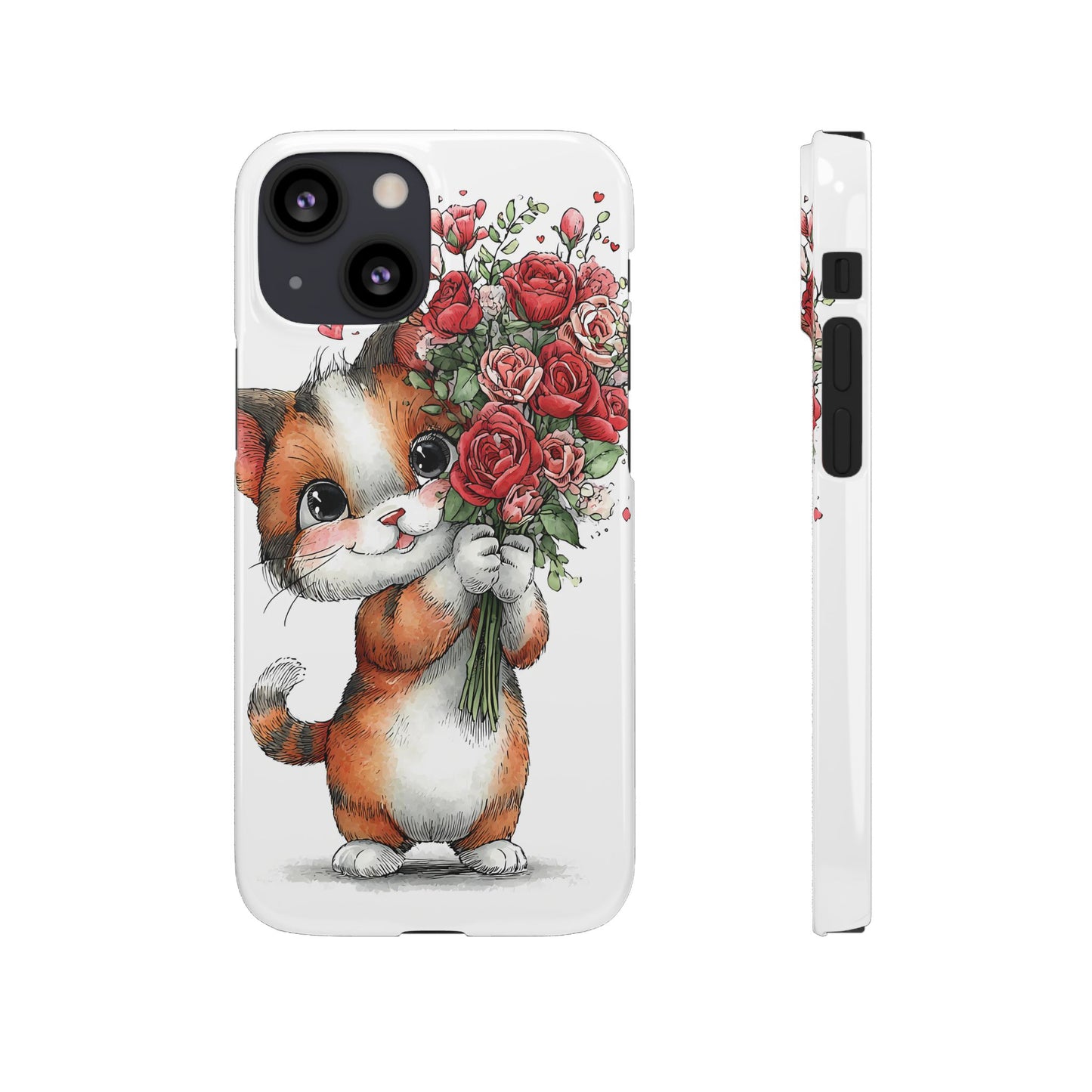 Cute Cat Snap Case with Floral Design, Pet Lovers Gift, Phone Protector for Valentine's Day, Cute Kitty Case, Animal Art Cover