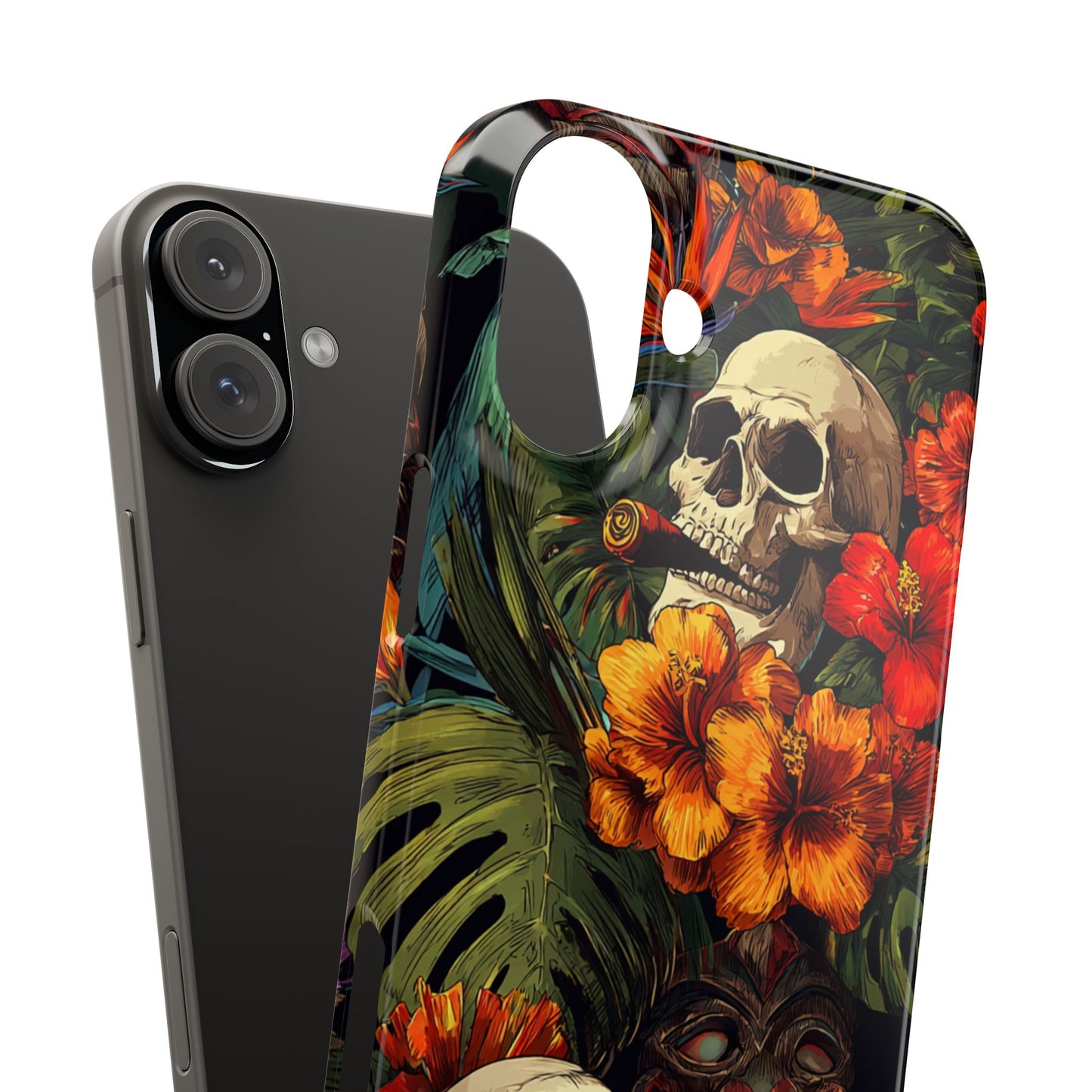 Tropical Skull Phone Case - Vibrant Floral Design, Skull Case for iPhone, Unique Tropical Art, Gift for Beach Lovers, Halloween Decor
