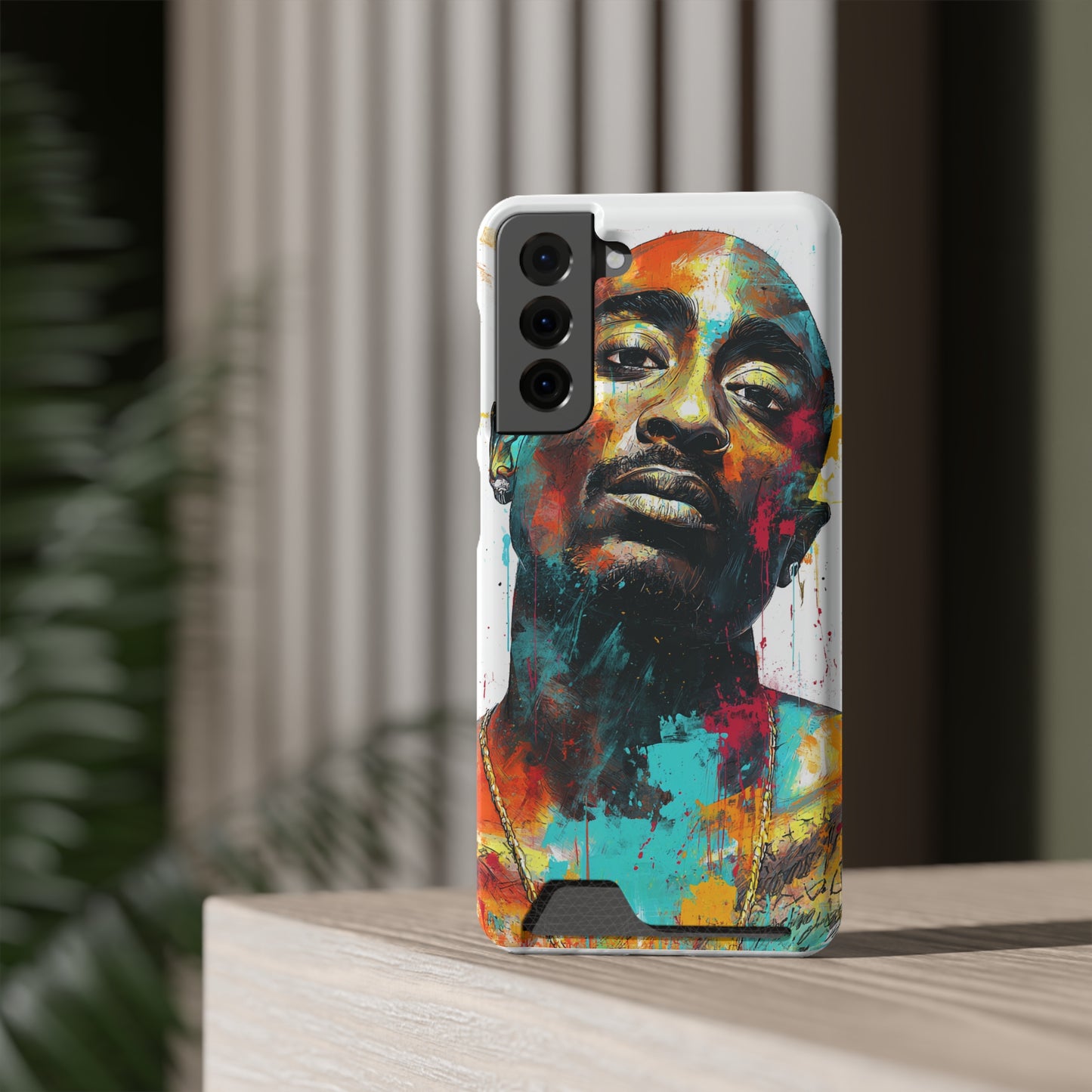 Vibrant Phone Case with Card Holder, Abstract Art Phone Cover, Stylish Smartphone Case, Unique Gift for Music Lovers, Hip-Hop Inspired Case