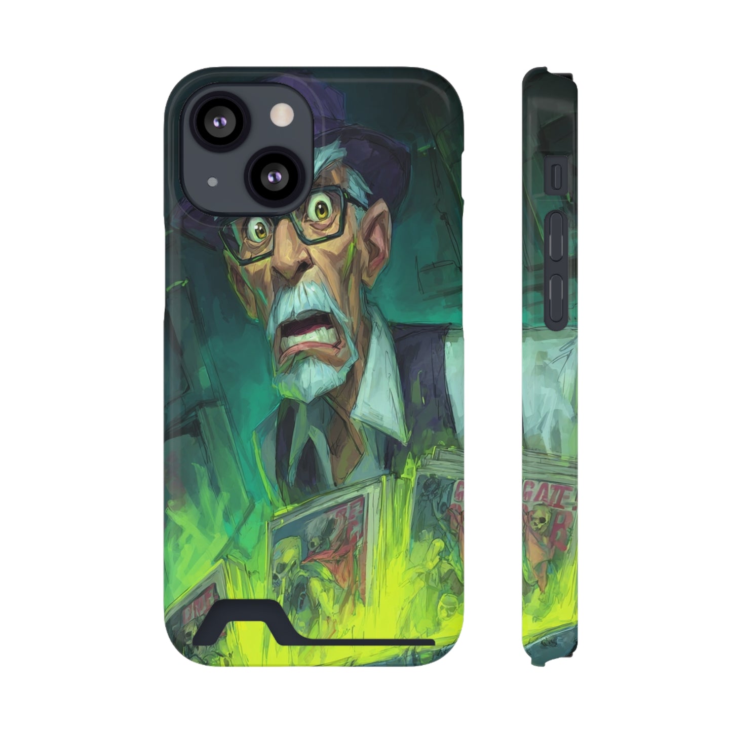 Spooky Illustrated Phone Case with Card Holder, Halloween Accessory, Unique Gift for Horror Fans, Stylish Phone Cover, Functional & Fun