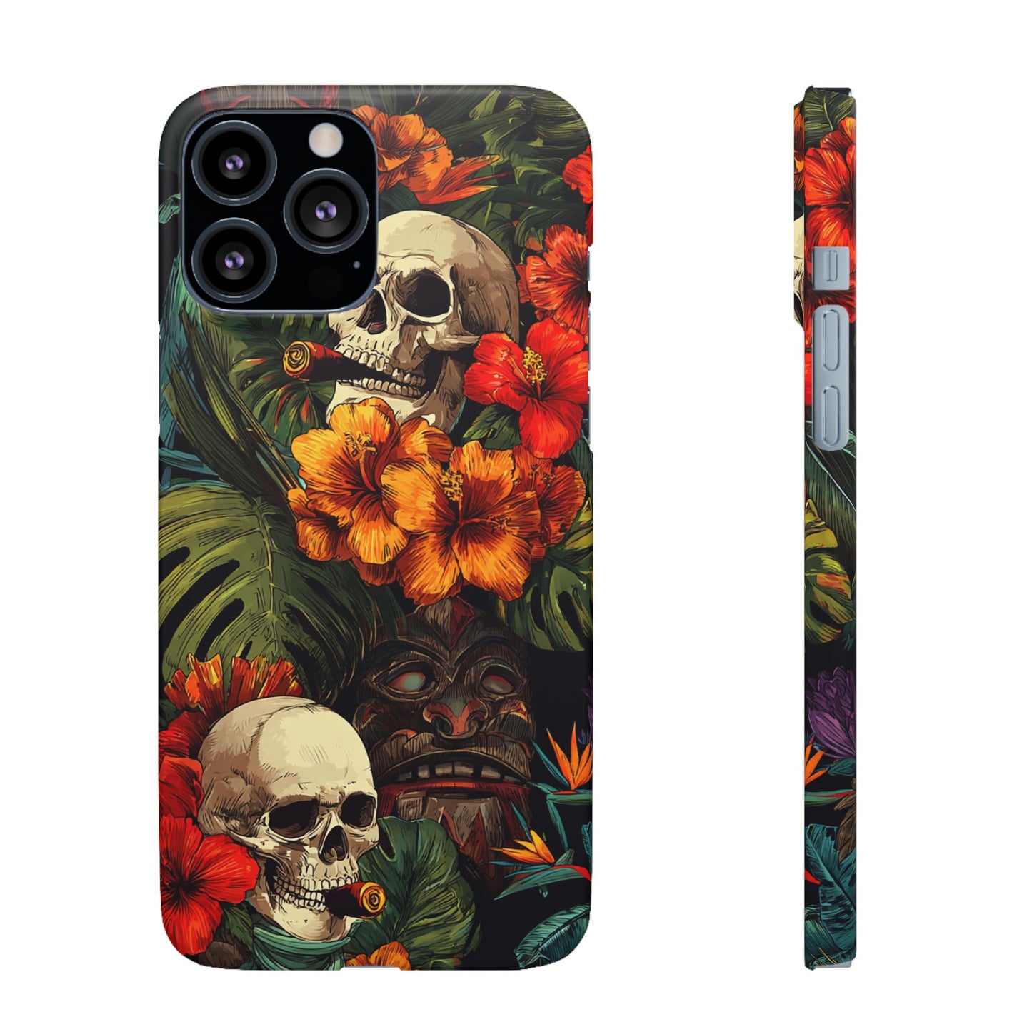 Tropical Skull Phone Case - Vibrant Floral Design, Skull Case for iPhone, Unique Tropical Art, Gift for Beach Lovers, Halloween Decor