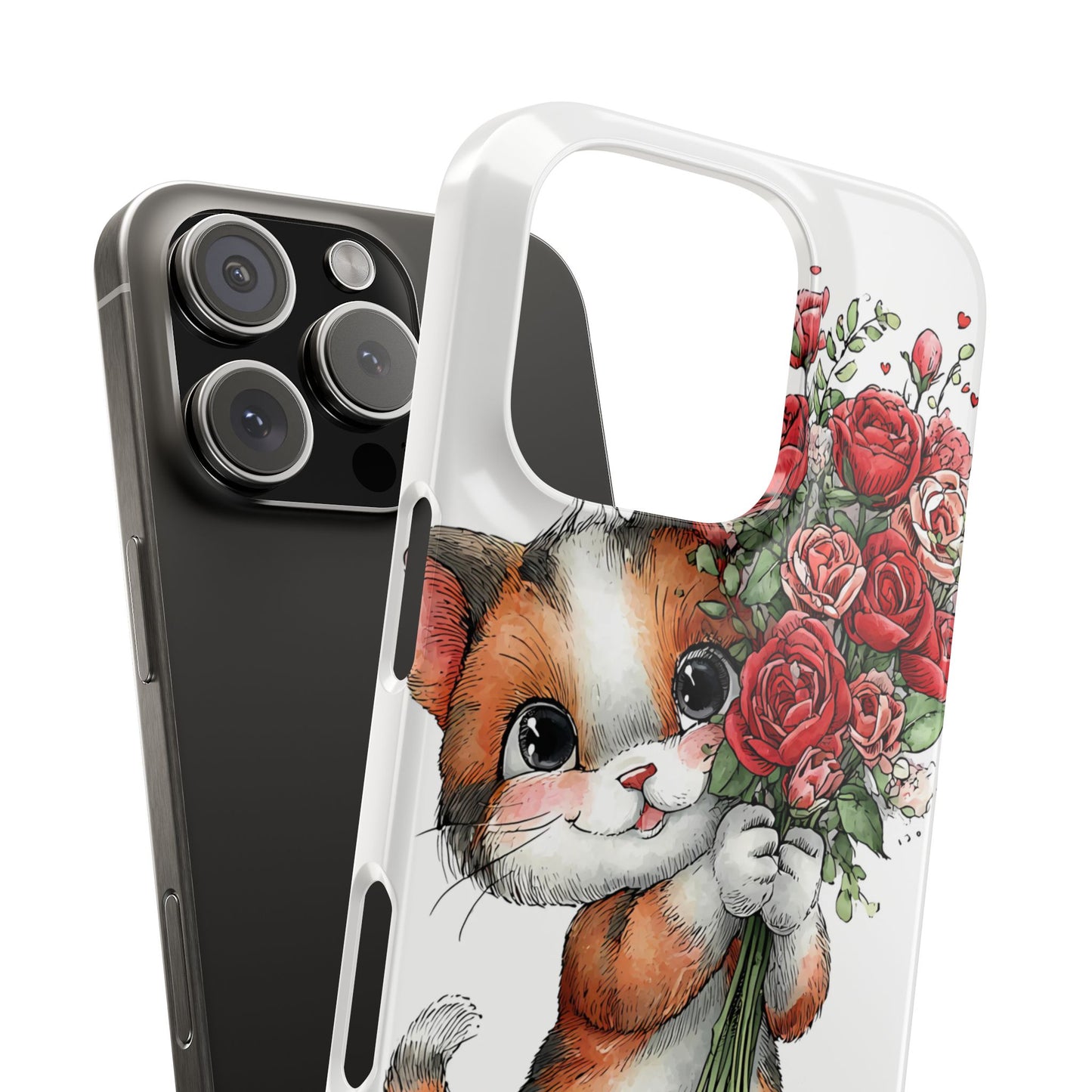 Cute Cat Snap Case with Floral Design, Pet Lovers Gift, Phone Protector for Valentine's Day, Cute Kitty Case, Animal Art Cover