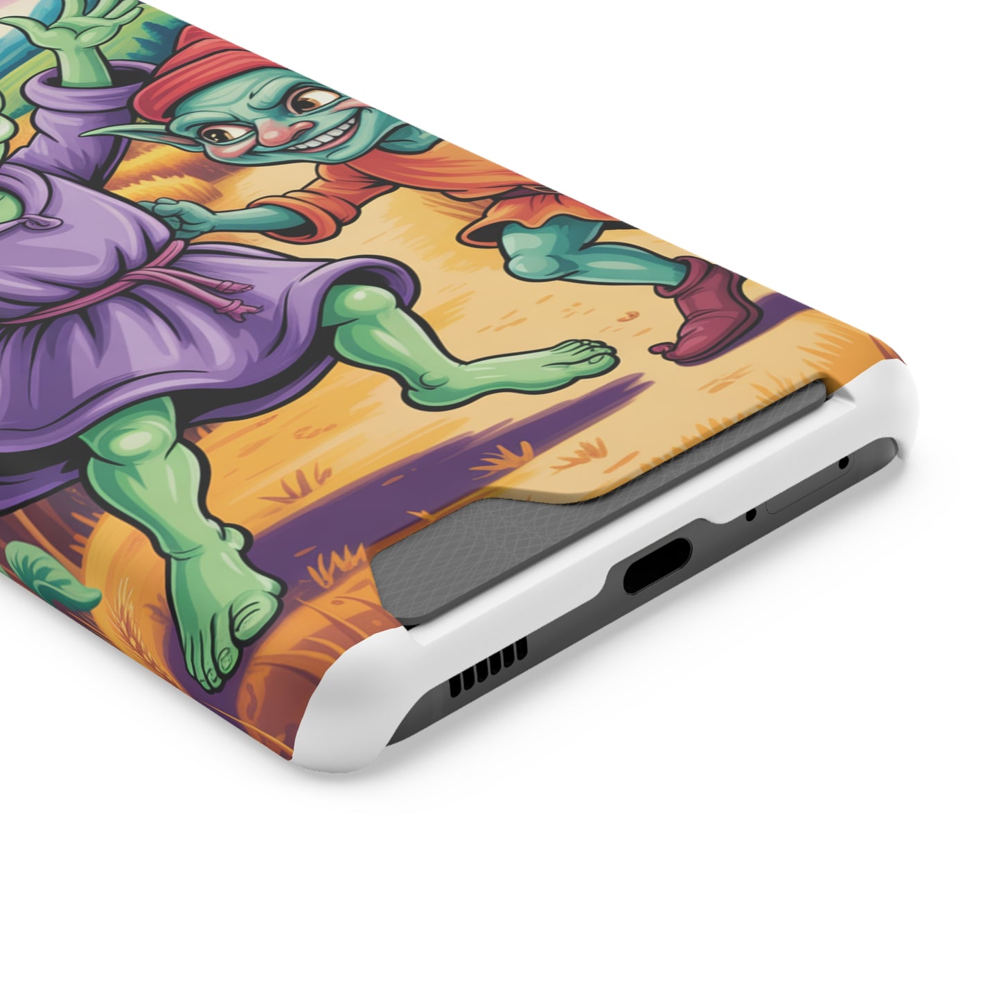 Playful Alien Phone Case with Card Holder | Cute Green Characters | Gift for Kids, Sci-Fi Fanatic, Birthday Fun, Unique Design
