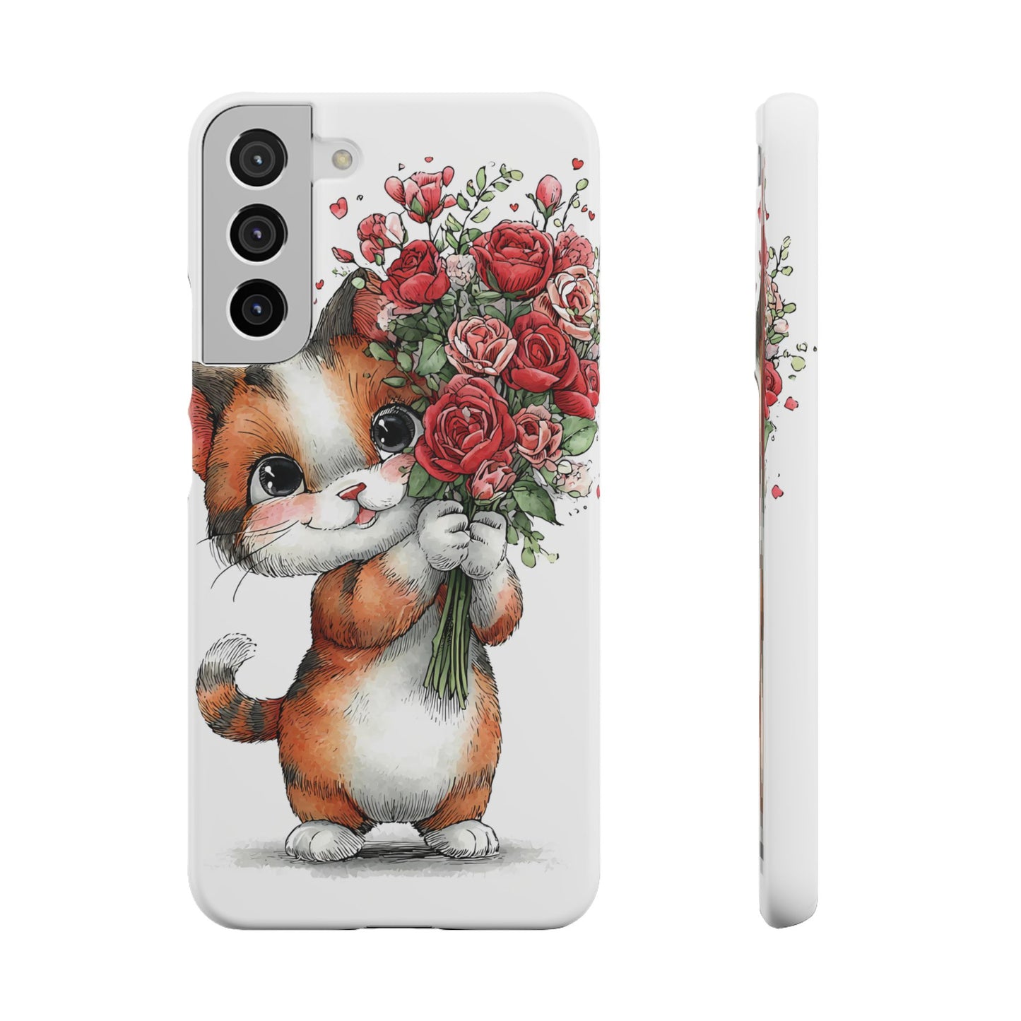 Cute Cat Snap Case with Floral Design, Pet Lovers Gift, Phone Protector for Valentine's Day, Cute Kitty Case, Animal Art Cover