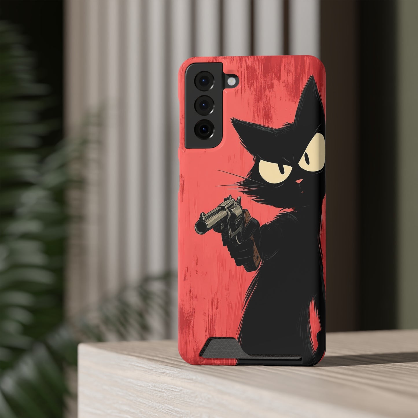 Stylish Catfather Phone Case with Card Holder - Cartoon Cat Art, Cat Lovers Gift, Functional Phone Accessory, Perfect for Any Occasion