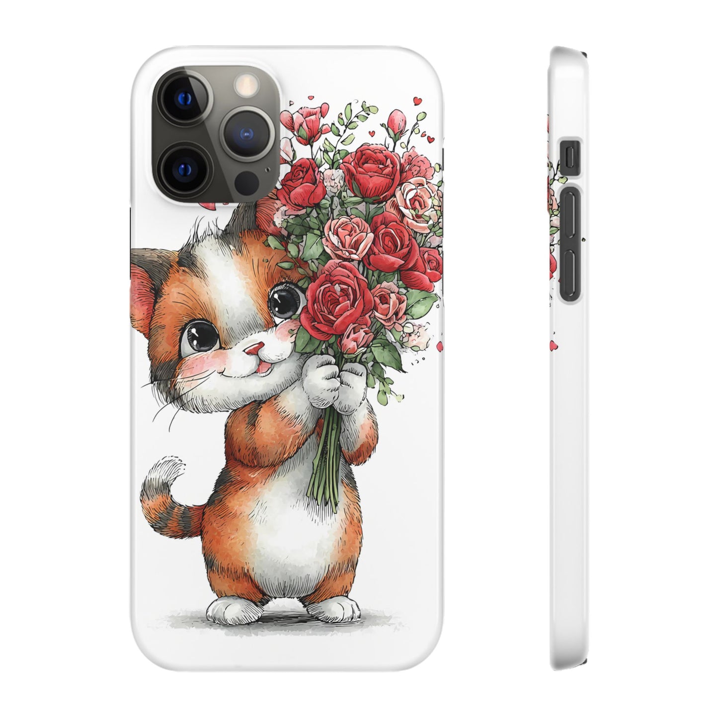 Cute Cat Snap Case with Floral Design, Pet Lovers Gift, Phone Protector for Valentine's Day, Cute Kitty Case, Animal Art Cover