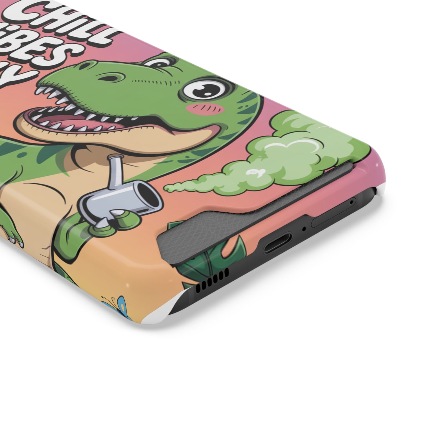 Chill Vibes Phone Case with Card Holder, Fun Dino Design for Teens, Cute Gift, Summer Vibes, Trendy Accessories