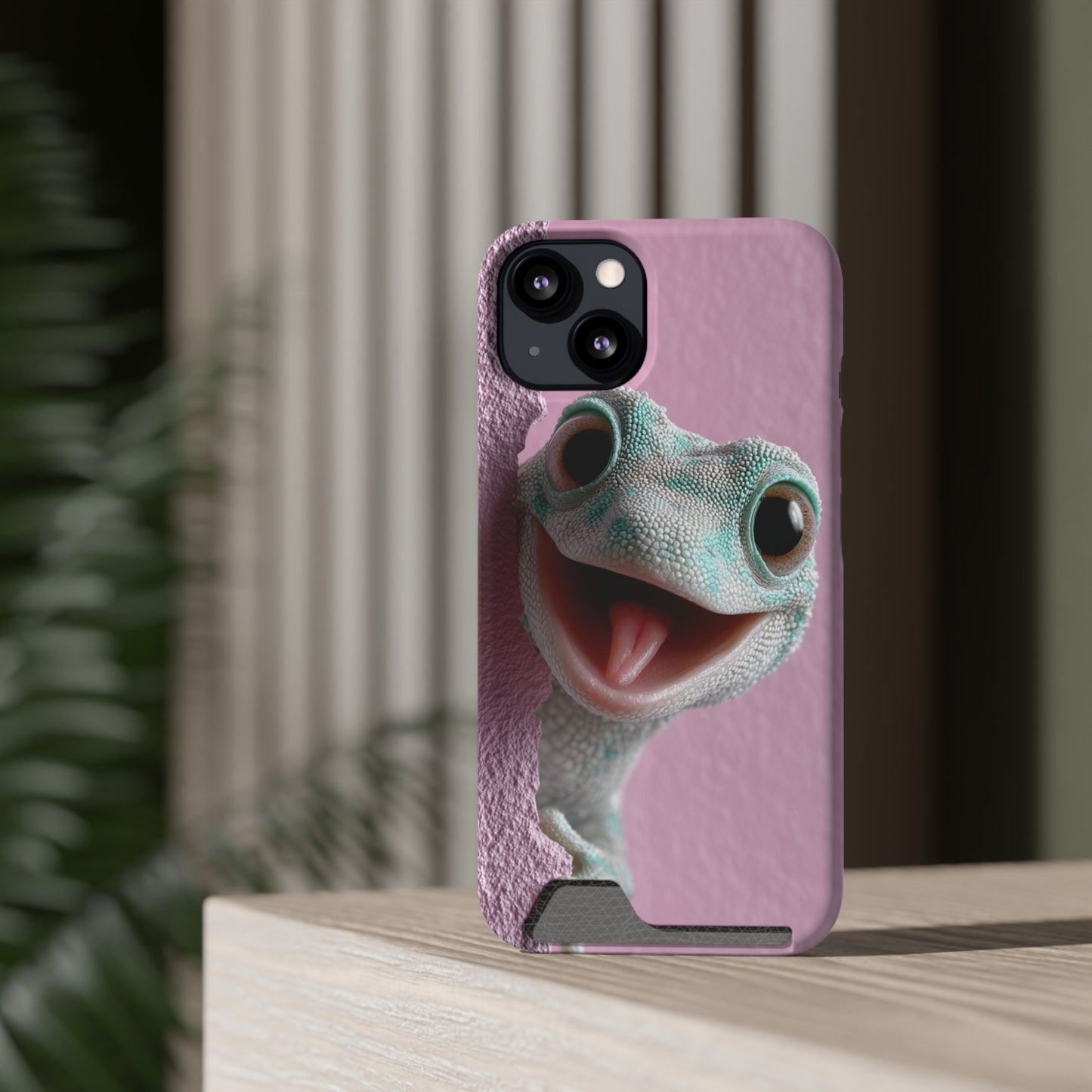 Fun Gecko Phone Case with Card Holder, Cute Cell Phone Accessory, Animal Lover Gift, Party Favor, Unique Phone Cover