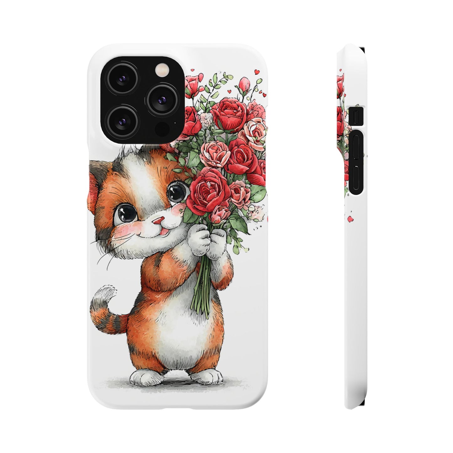 Cute Cat Snap Case with Floral Design, Pet Lovers Gift, Phone Protector for Valentine's Day, Cute Kitty Case, Animal Art Cover