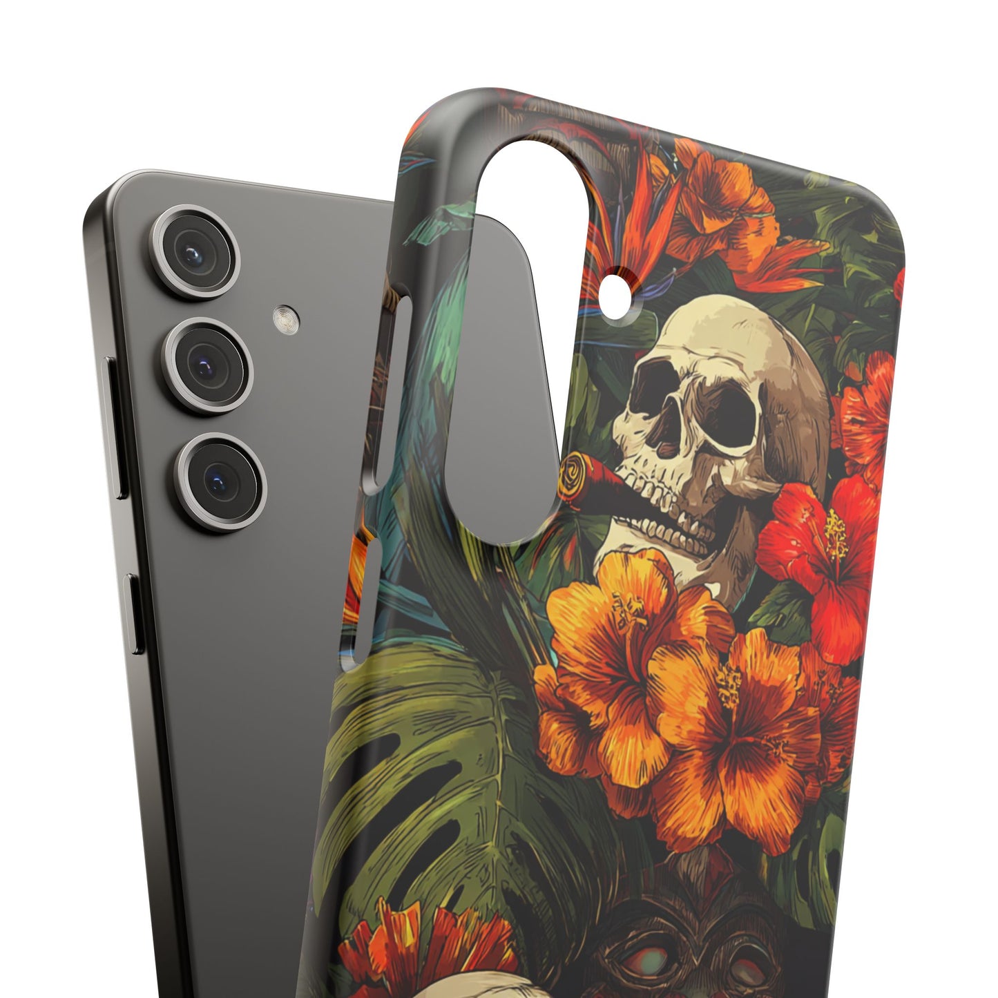 Tropical Skull Phone Case - Vibrant Floral Design, Skull Case for iPhone, Unique Tropical Art, Gift for Beach Lovers, Halloween Decor