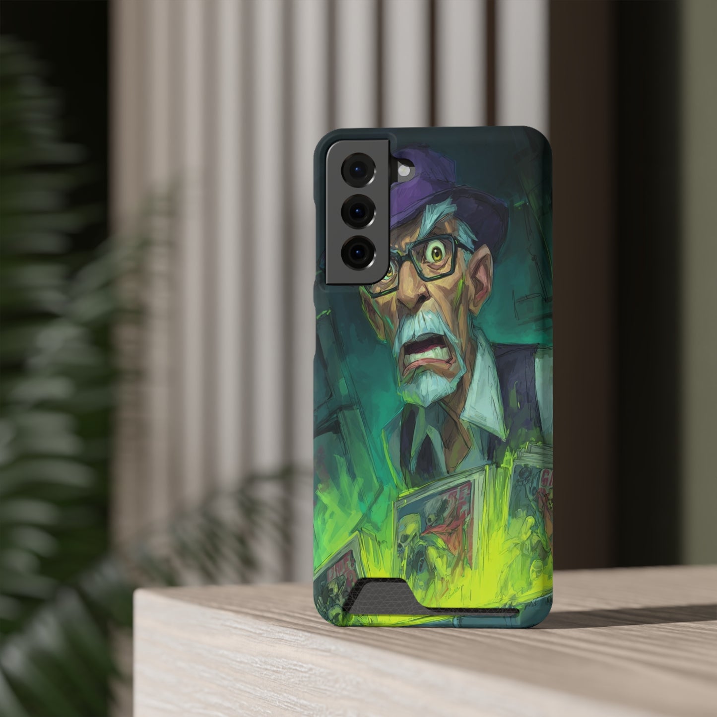 Spooky Illustrated Phone Case with Card Holder, Halloween Accessory, Unique Gift for Horror Fans, Stylish Phone Cover, Functional & Fun