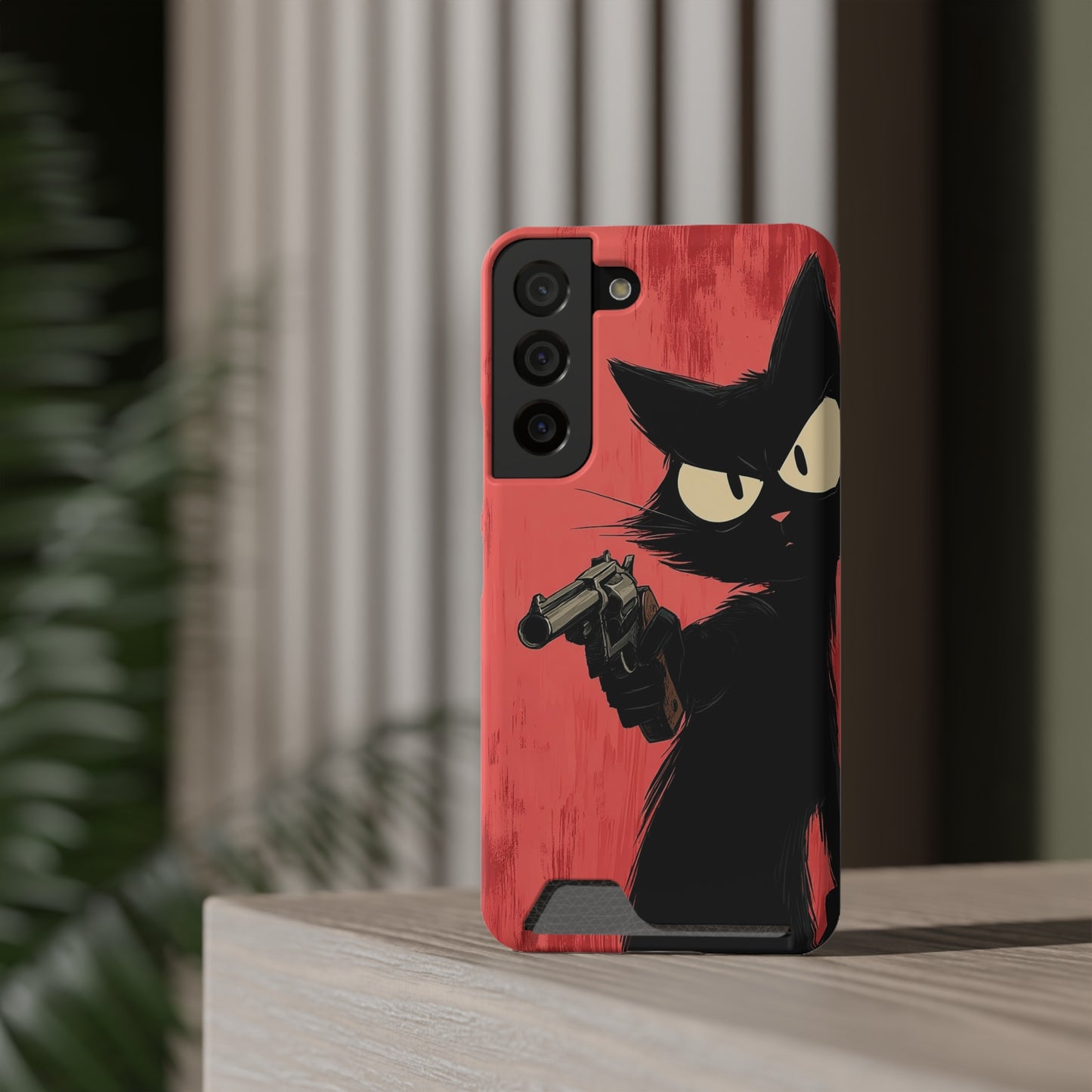 Stylish Catfather Phone Case with Card Holder - Cartoon Cat Art, Cat Lovers Gift, Functional Phone Accessory, Perfect for Any Occasion
