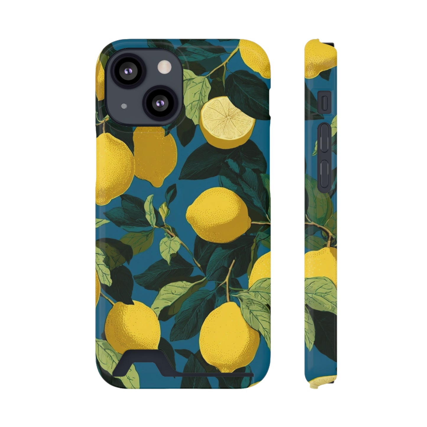 Lemon Print Phone Case with Card Holder, Chic Phone Accessory, Gift for Her, Cell Phone Cover, Summer Vibe, Floral Phone Case