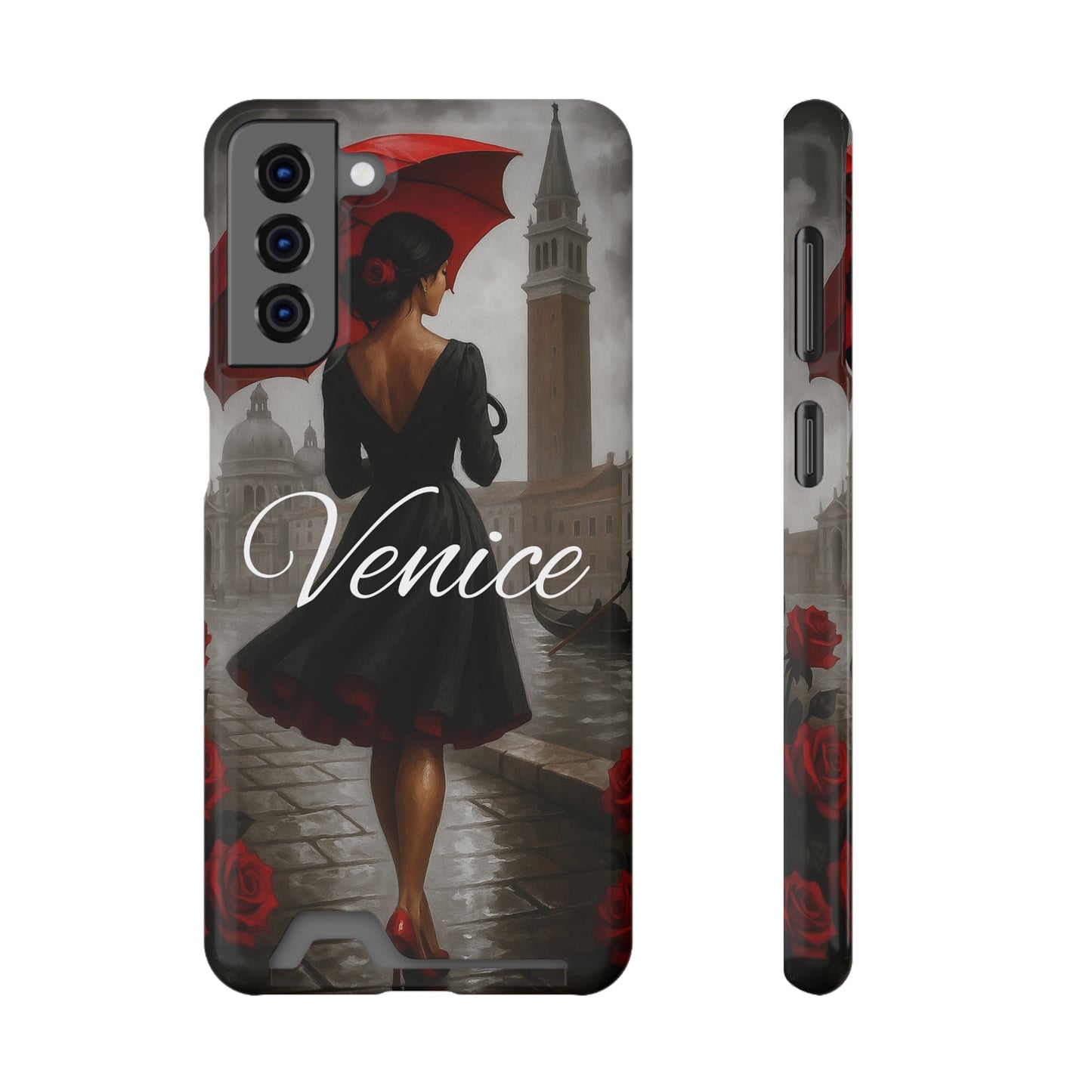 Phone Case With Card Holder, Venice Woman Design, Rainy Day Phone Wallet, Traveler Gift, Italian Art Accessory, Cute Cellphone Cover