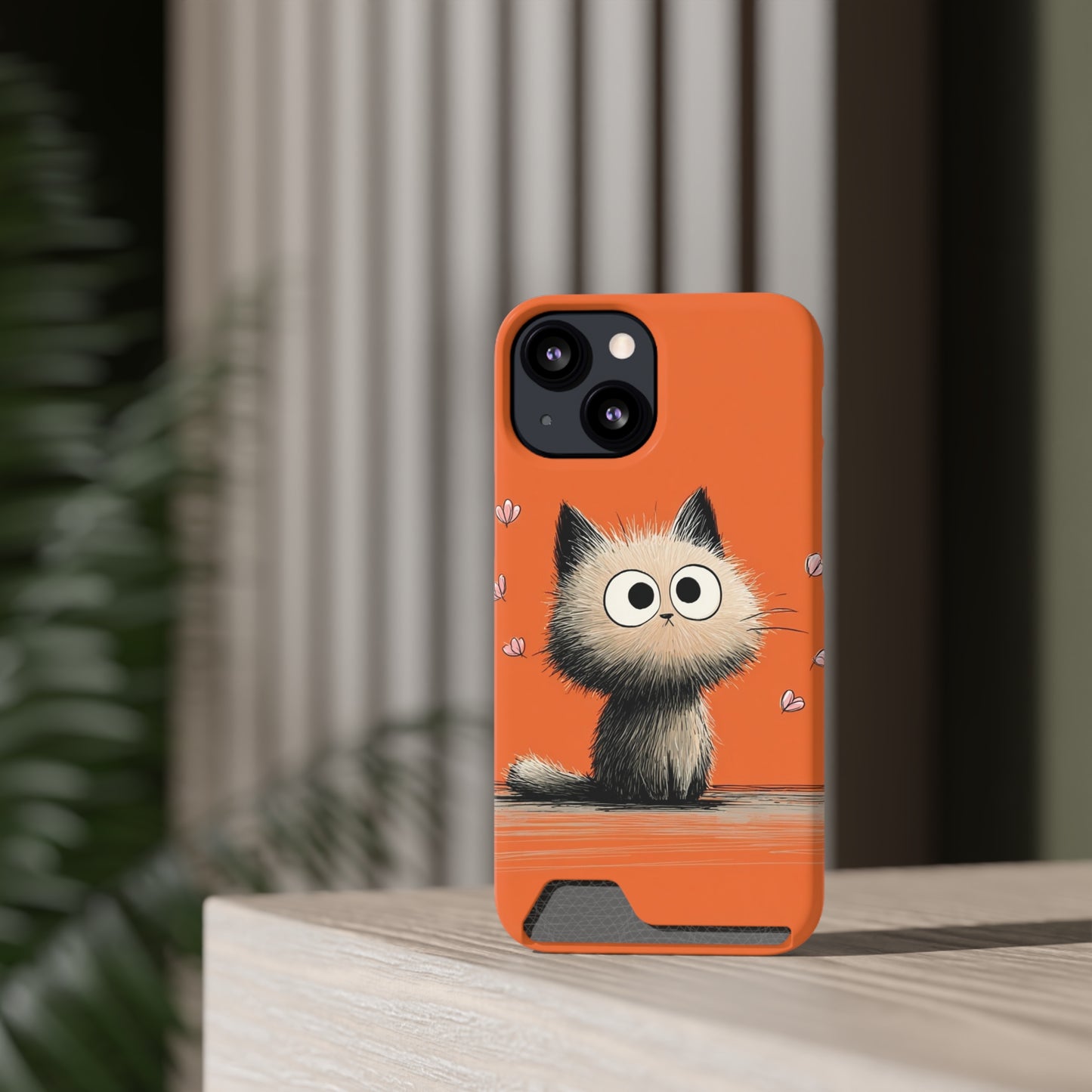 Cute Cat Phone Case with Card Holder, Playful Kitty Design, Pet Lover Gift, Cat Mom Accessory, Fun Birthday Present, Orange Cat Phone Case