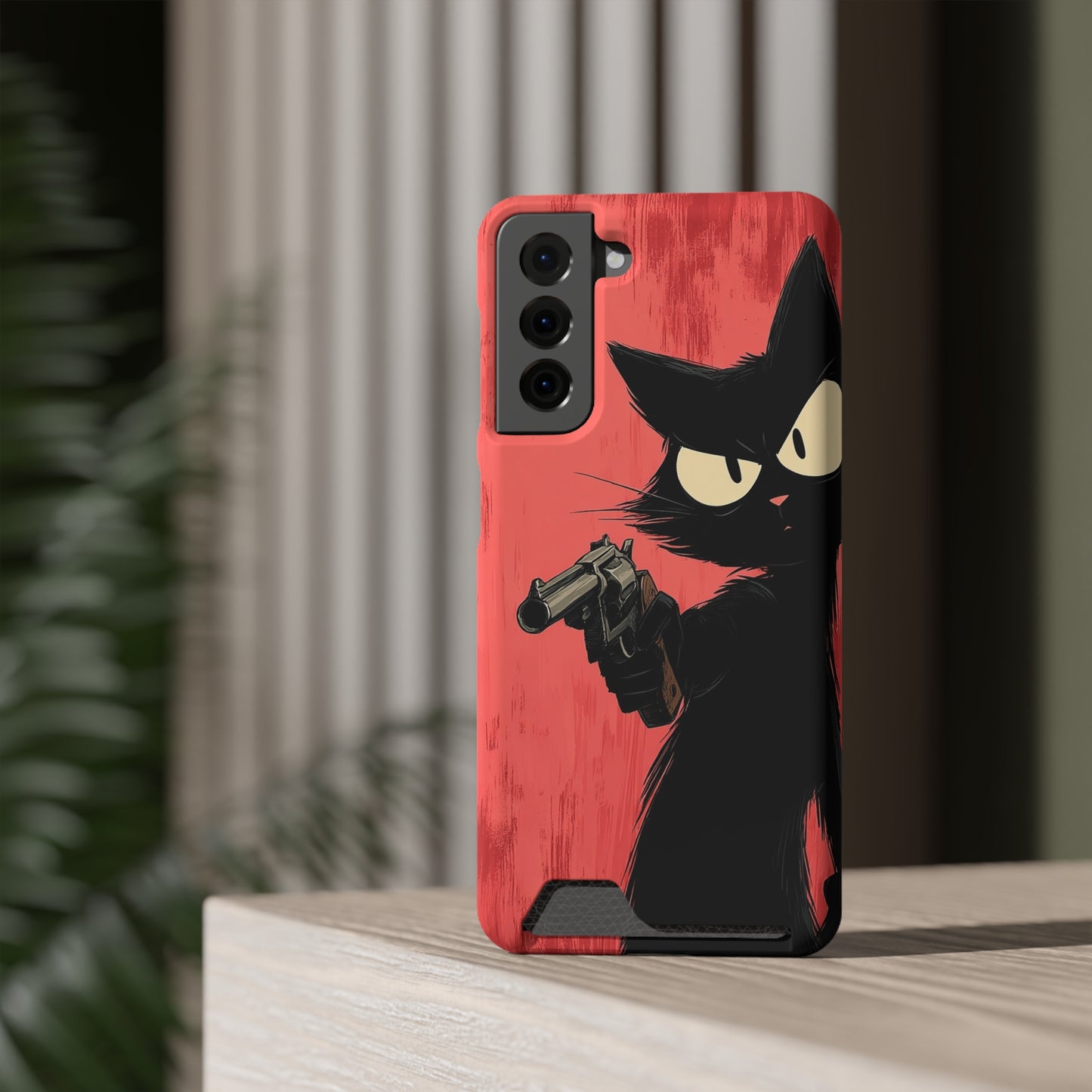Stylish Catfather Phone Case with Card Holder - Cartoon Cat Art, Cat Lovers Gift, Functional Phone Accessory, Perfect for Any Occasion