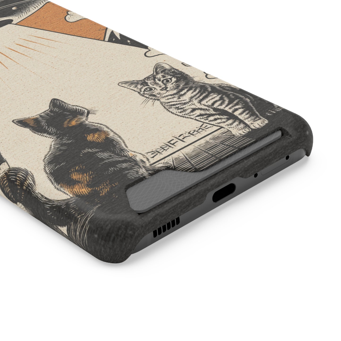 Cat UFO Phone Case with Card Holder, Trendy Cat Lover Gift, Space Theme Accessories, Unique Pet Owner Present, Cute Feline Design