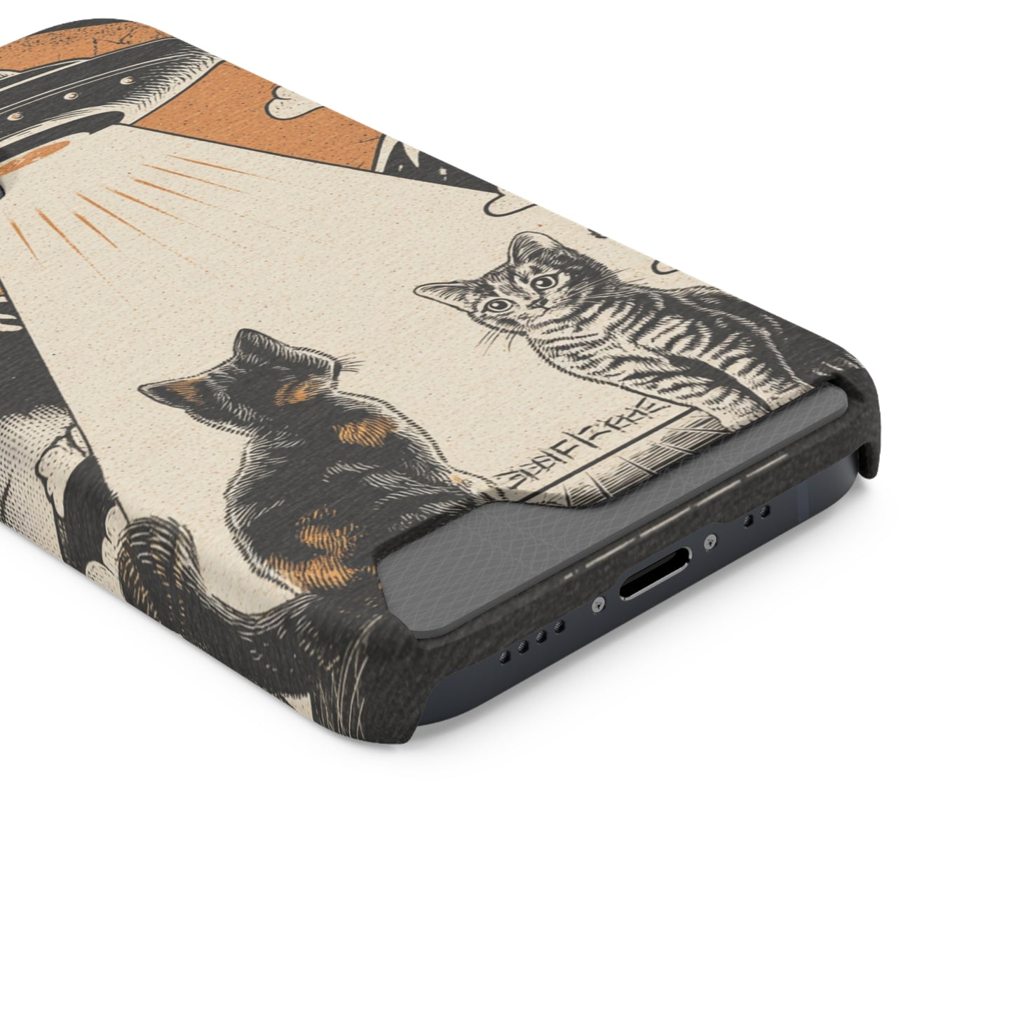 Cat UFO Phone Case with Card Holder, Trendy Cat Lover Gift, Space Theme Accessories, Unique Pet Owner Present, Cute Feline Design