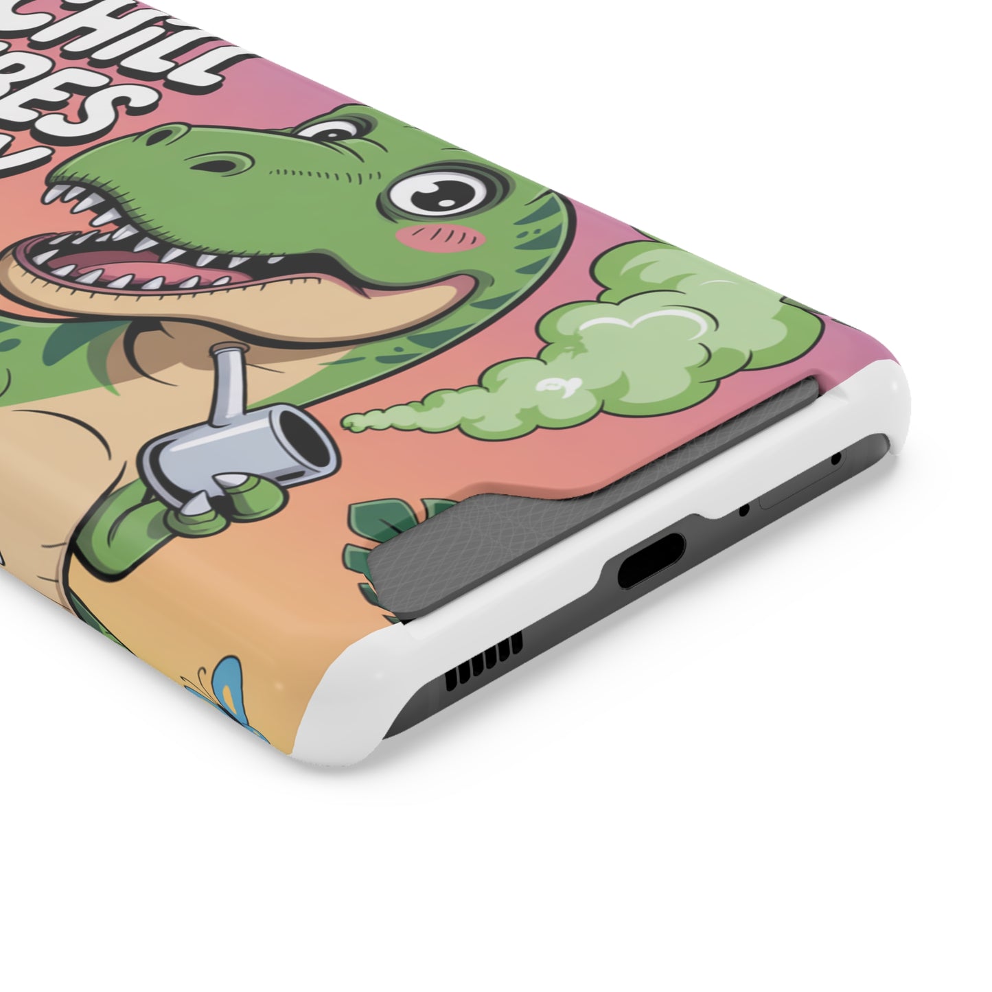 Chill Vibes Phone Case with Card Holder, Fun Dino Design for Teens, Cute Gift, Summer Vibes, Trendy Accessories