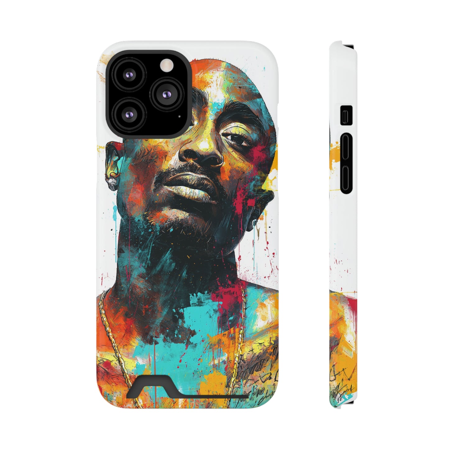 Vibrant Phone Case with Card Holder, Abstract Art Phone Cover, Stylish Smartphone Case, Unique Gift for Music Lovers, Hip-Hop Inspired Case
