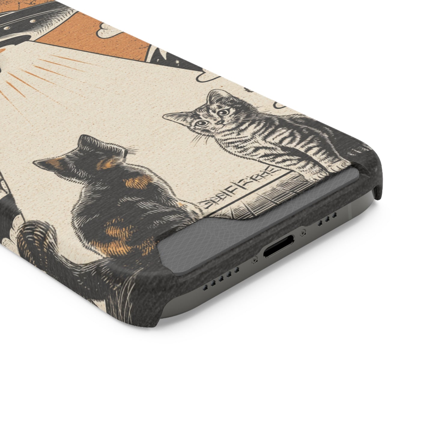 Cat UFO Phone Case with Card Holder, Trendy Cat Lover Gift, Space Theme Accessories, Unique Pet Owner Present, Cute Feline Design