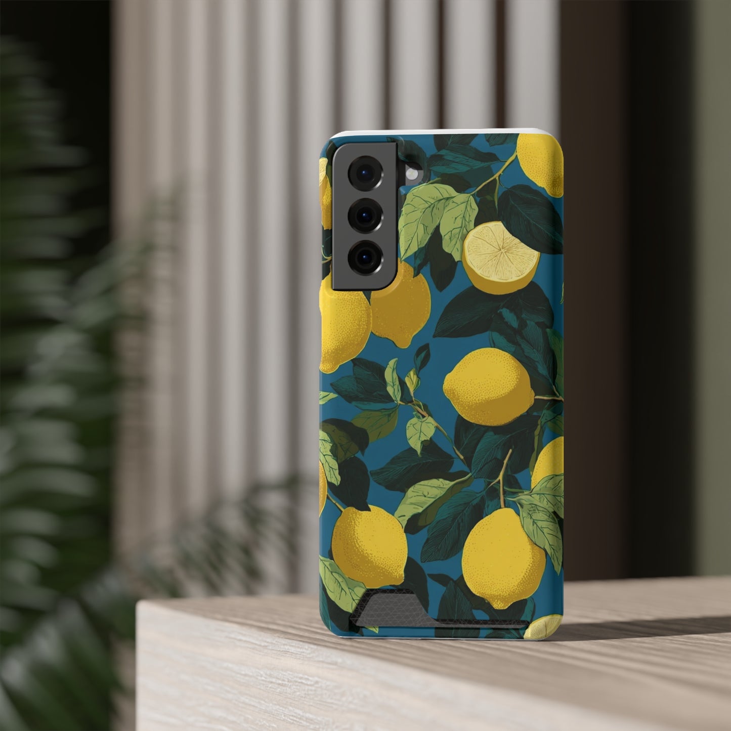 Lemon Print Phone Case with Card Holder, Chic Phone Accessory, Gift for Her, Cell Phone Cover, Summer Vibe, Floral Phone Case