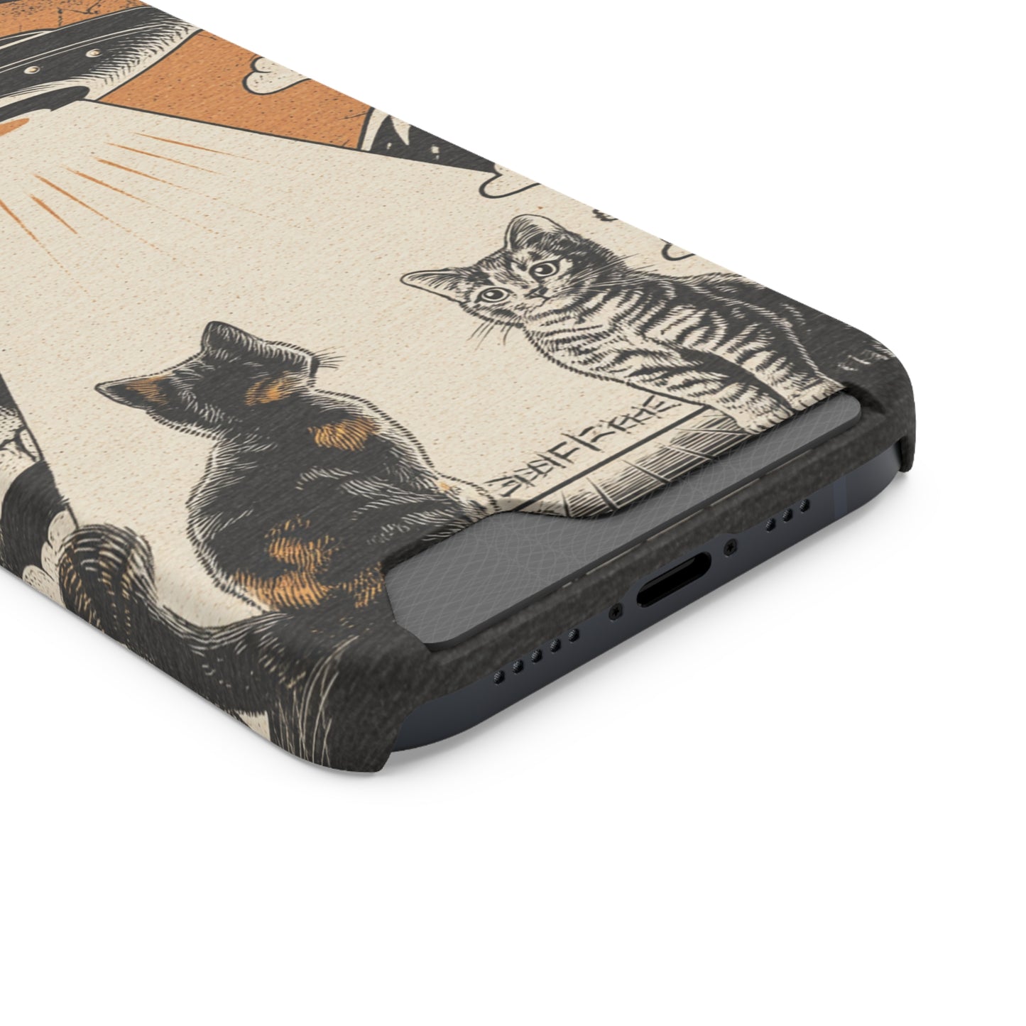Cat UFO Phone Case with Card Holder, Trendy Cat Lover Gift, Space Theme Accessories, Unique Pet Owner Present, Cute Feline Design