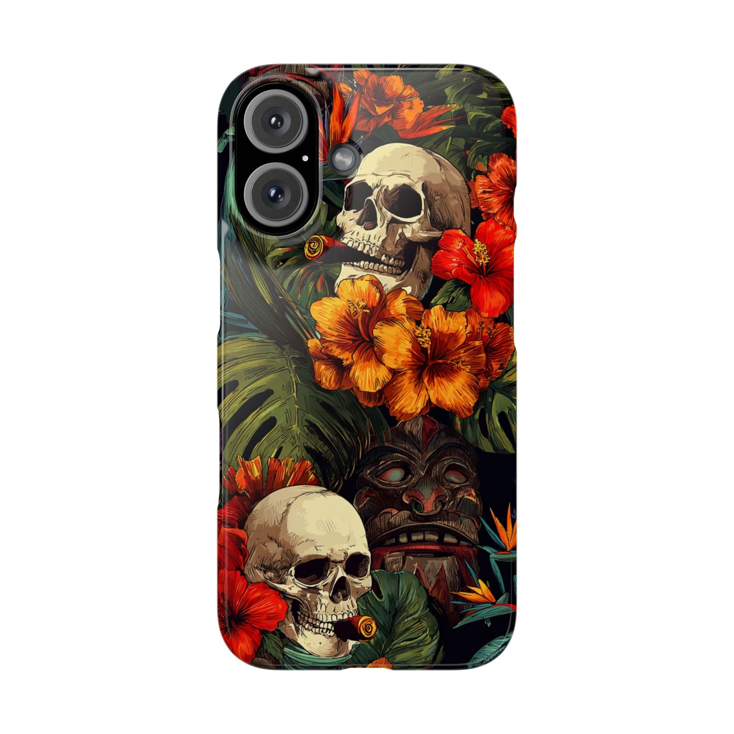 Tropical Skull Phone Case - Vibrant Floral Design, Skull Case for iPhone, Unique Tropical Art, Gift for Beach Lovers, Halloween Decor