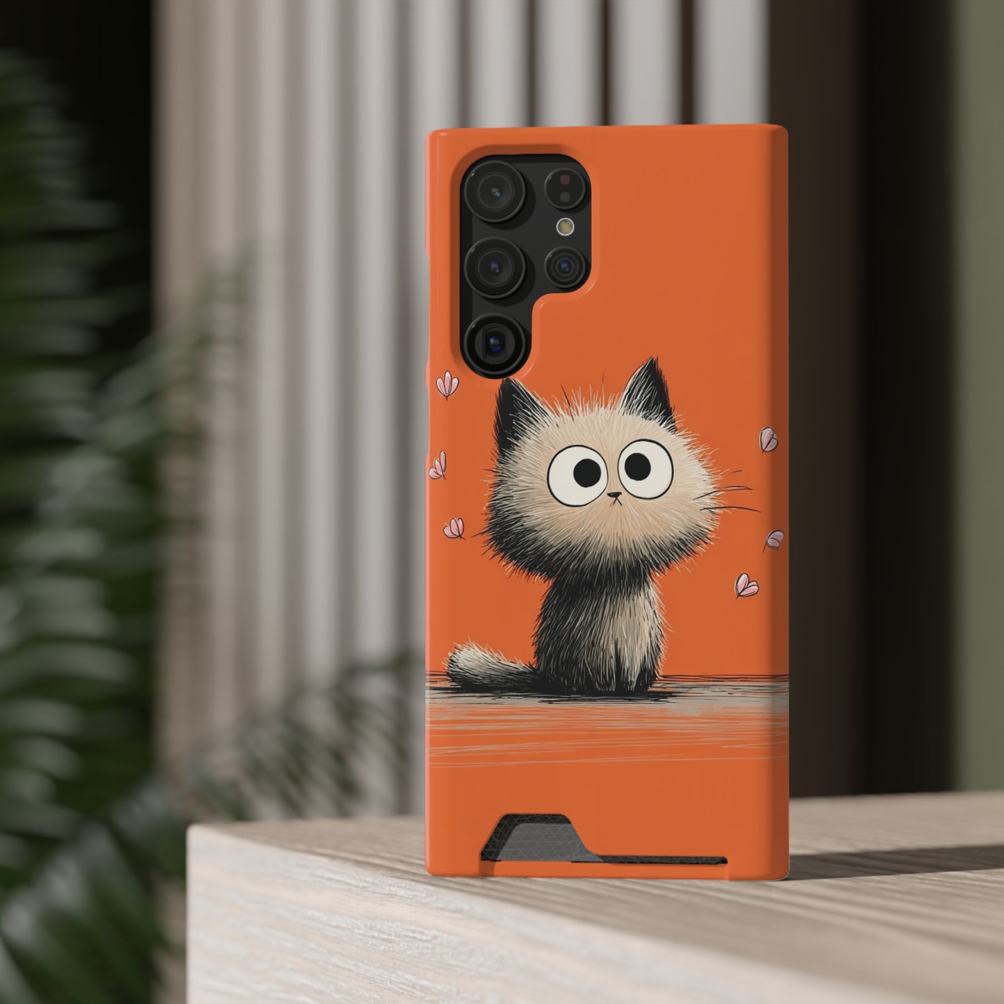 Cute Cat Phone Case with Card Holder, Playful Kitty Design, Pet Lover Gift, Cat Mom Accessory, Fun Birthday Present, Orange Cat Phone Case