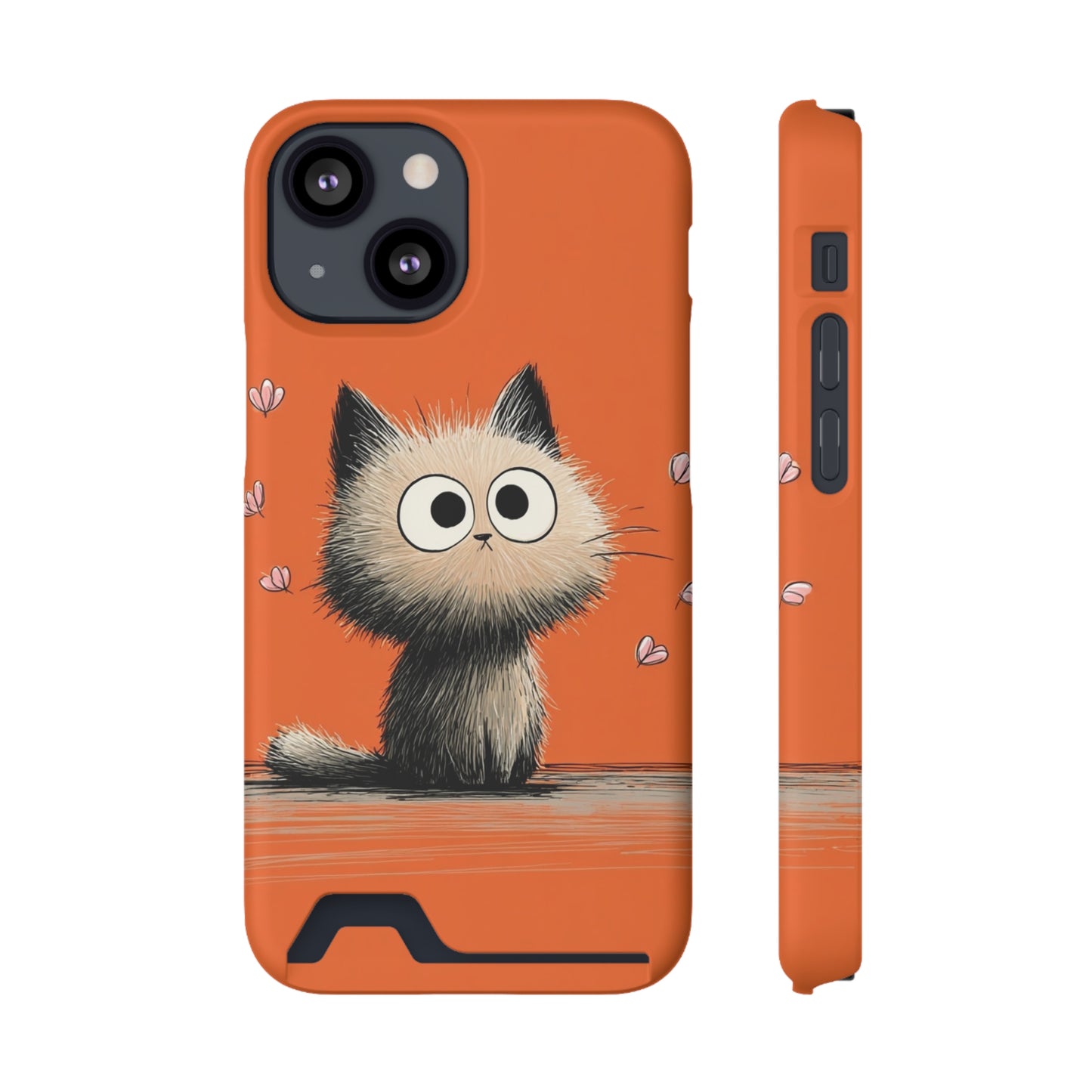 Cute Cat Phone Case with Card Holder, Playful Kitty Design, Pet Lover Gift, Cat Mom Accessory, Fun Birthday Present, Orange Cat Phone Case