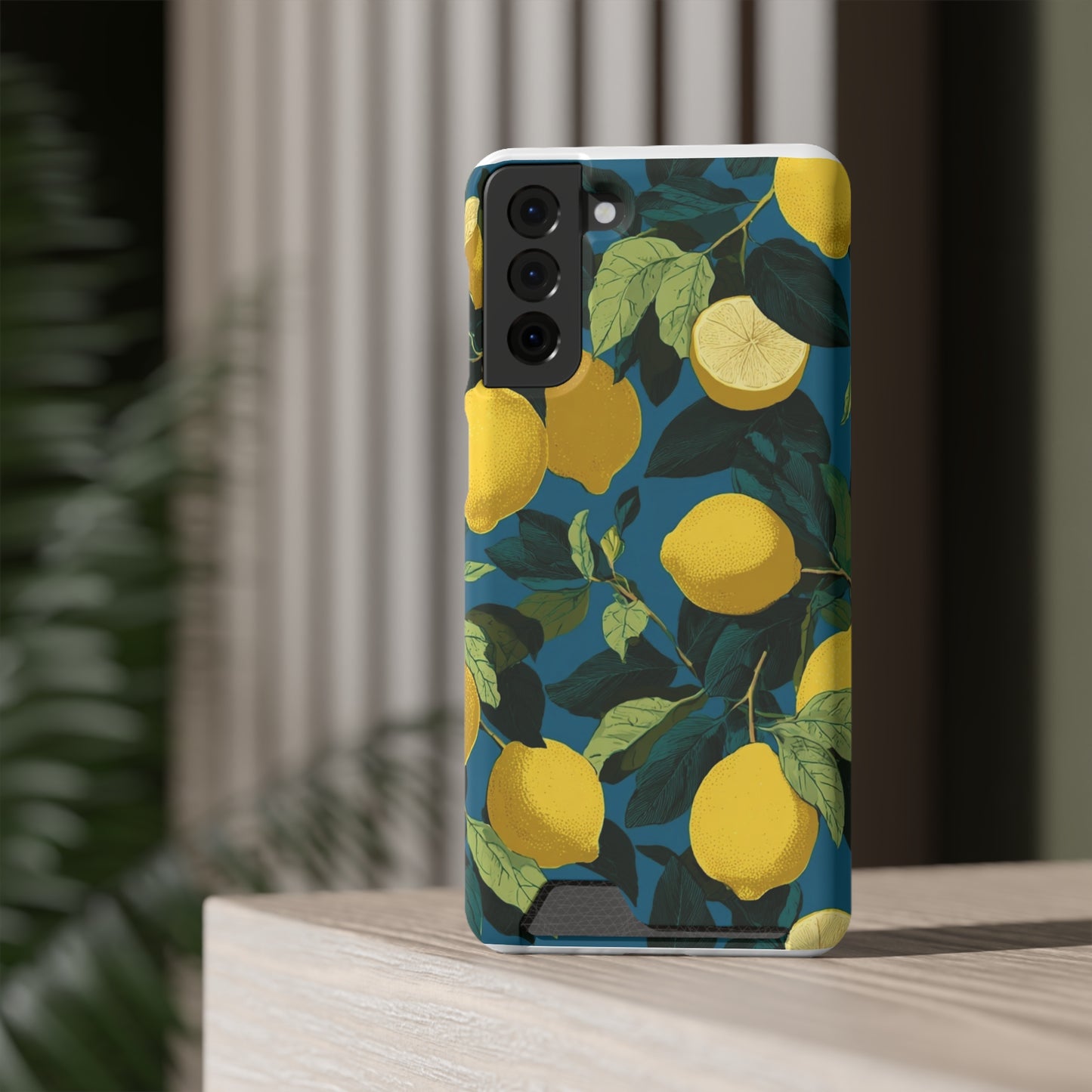 Lemon Print Phone Case with Card Holder, Chic Phone Accessory, Gift for Her, Cell Phone Cover, Summer Vibe, Floral Phone Case