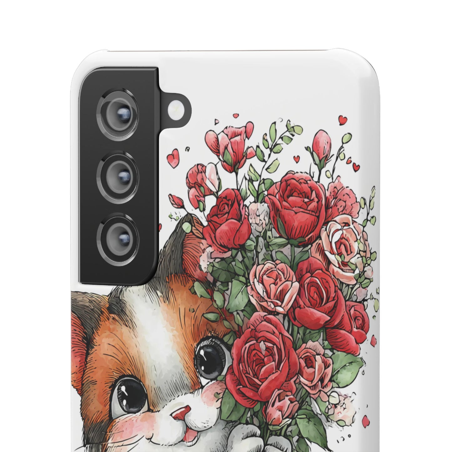 Cute Cat Snap Case with Floral Design, Pet Lovers Gift, Phone Protector for Valentine's Day, Cute Kitty Case, Animal Art Cover
