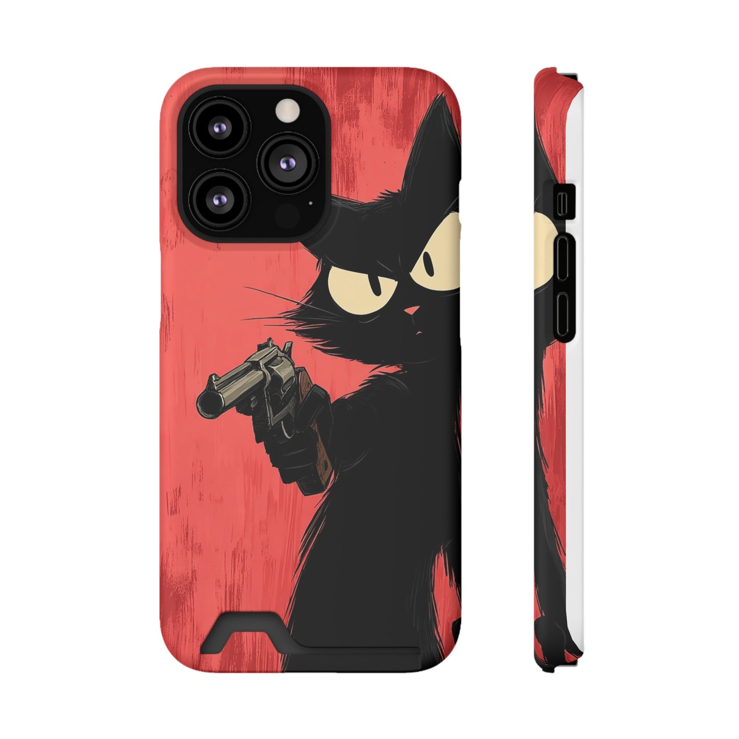 Stylish Catfather Phone Case with Card Holder - Cartoon Cat Art, Cat Lovers Gift, Functional Phone Accessory, Perfect for Any Occasion
