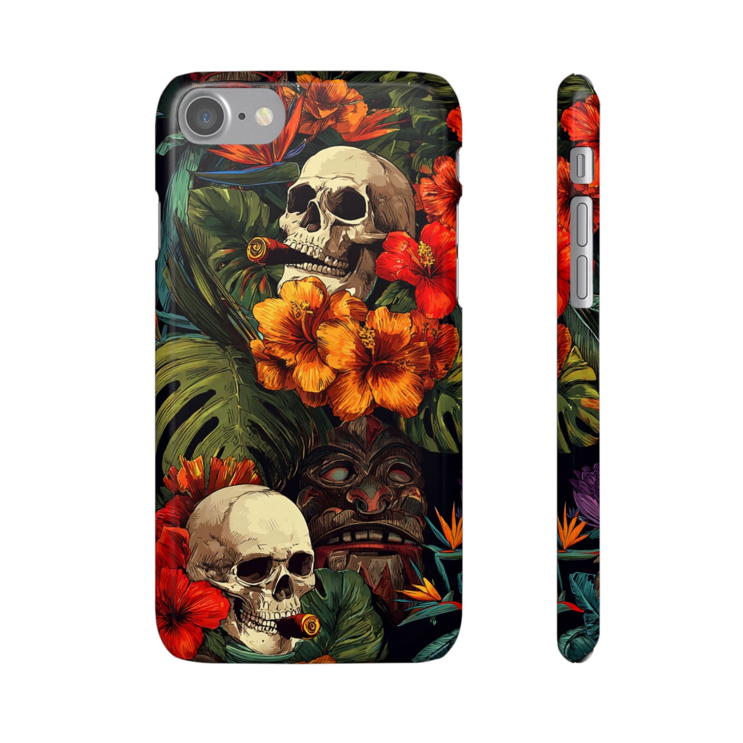 Tropical Skull Phone Case - Vibrant Floral Design, Skull Case for iPhone, Unique Tropical Art, Gift for Beach Lovers, Halloween Decor