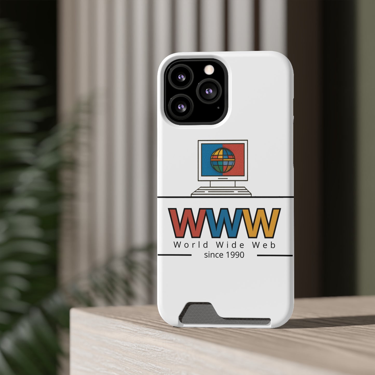Retro Phone Case with Card Holder - World Wide Web Design, Geek Gift, Tech Accessory, Vintage Style, Personalized Phone Cover