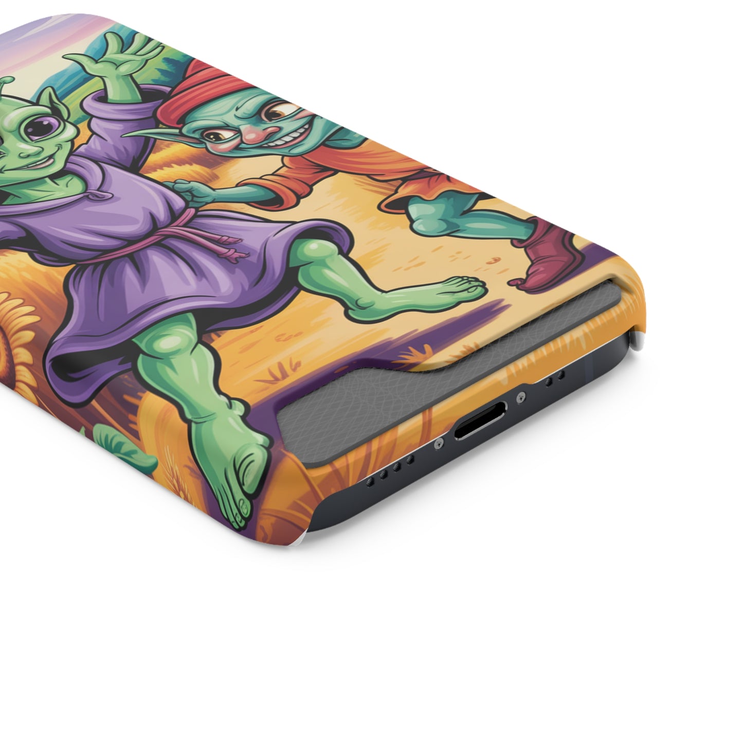 Playful Alien Phone Case with Card Holder | Cute Green Characters | Gift for Kids, Sci-Fi Fanatic, Birthday Fun, Unique Design