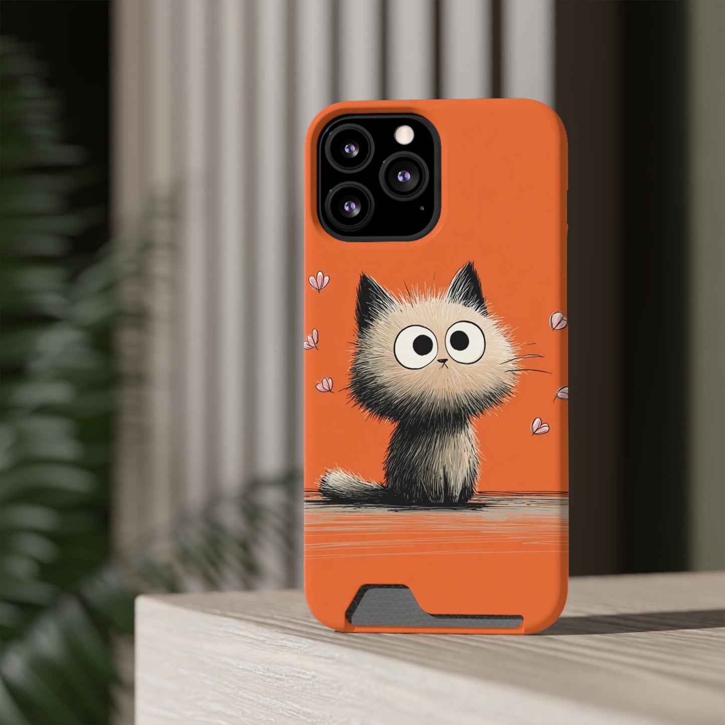 Cute Cat Phone Case with Card Holder, Playful Kitty Design, Pet Lover Gift, Cat Mom Accessory, Fun Birthday Present, Orange Cat Phone Case
