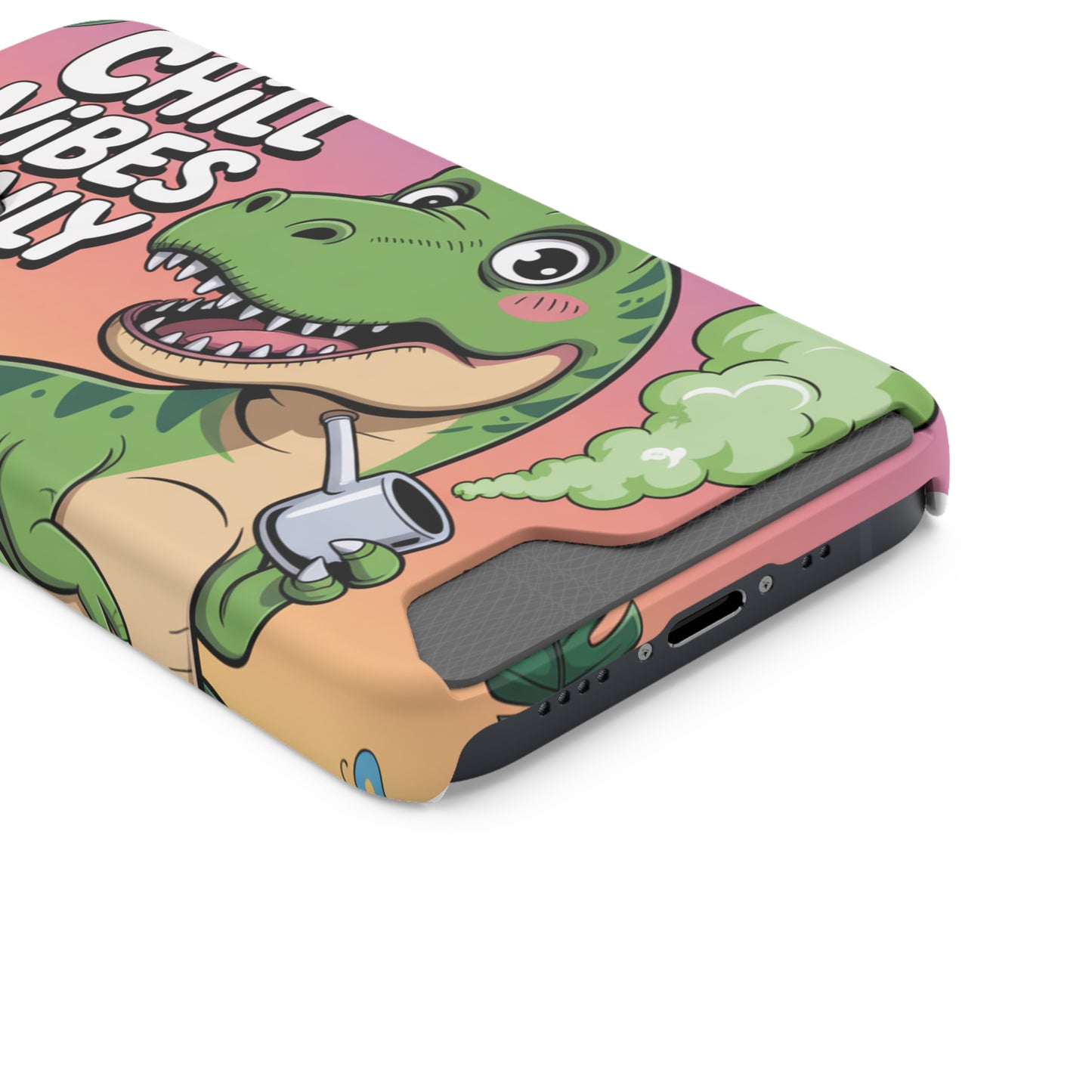 Chill Vibes Phone Case with Card Holder, Fun Dino Design for Teens, Cute Gift, Summer Vibes, Trendy Accessories