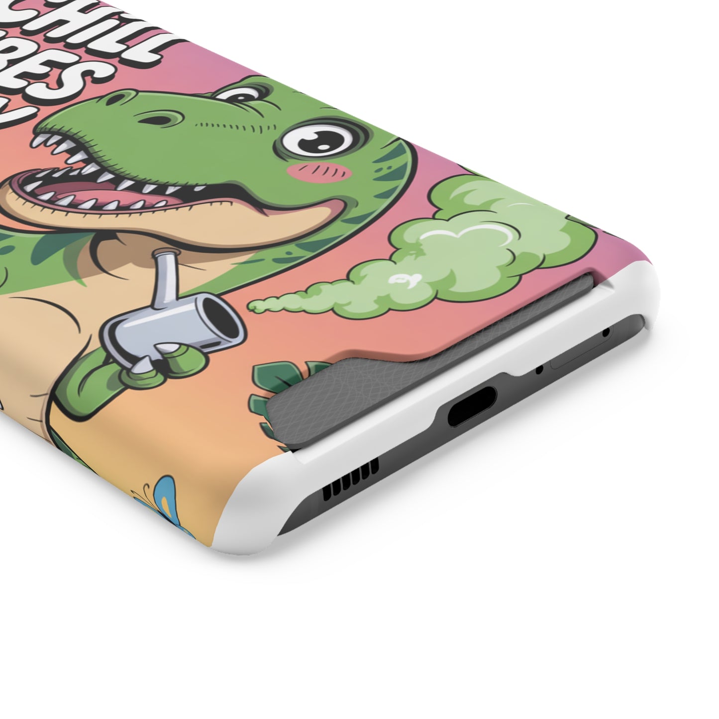 Chill Vibes Phone Case with Card Holder, Fun Dino Design for Teens, Cute Gift, Summer Vibes, Trendy Accessories