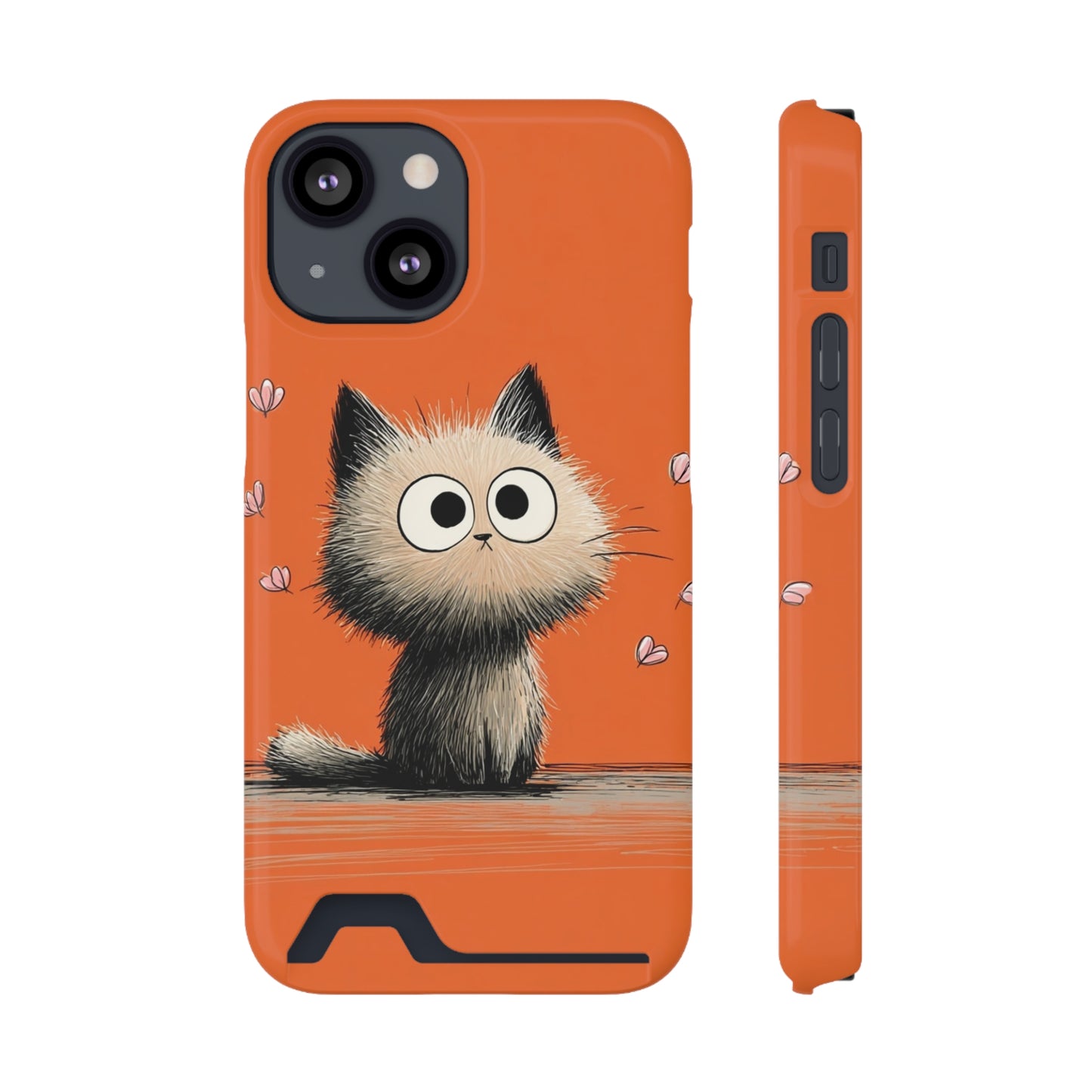 Cute Cat Phone Case with Card Holder, Playful Kitty Design, Pet Lover Gift, Cat Mom Accessory, Fun Birthday Present, Orange Cat Phone Case