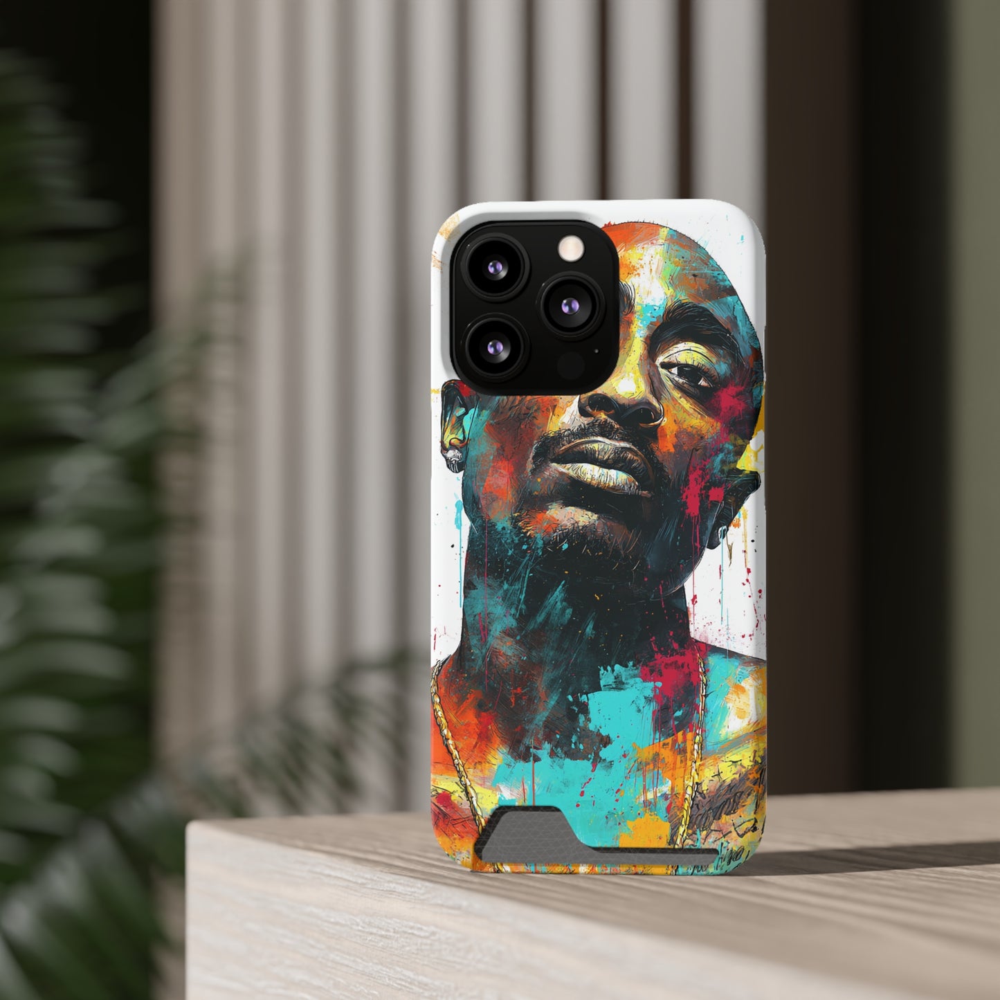 Vibrant Phone Case with Card Holder, Abstract Art Phone Cover, Stylish Smartphone Case, Unique Gift for Music Lovers, Hip-Hop Inspired Case