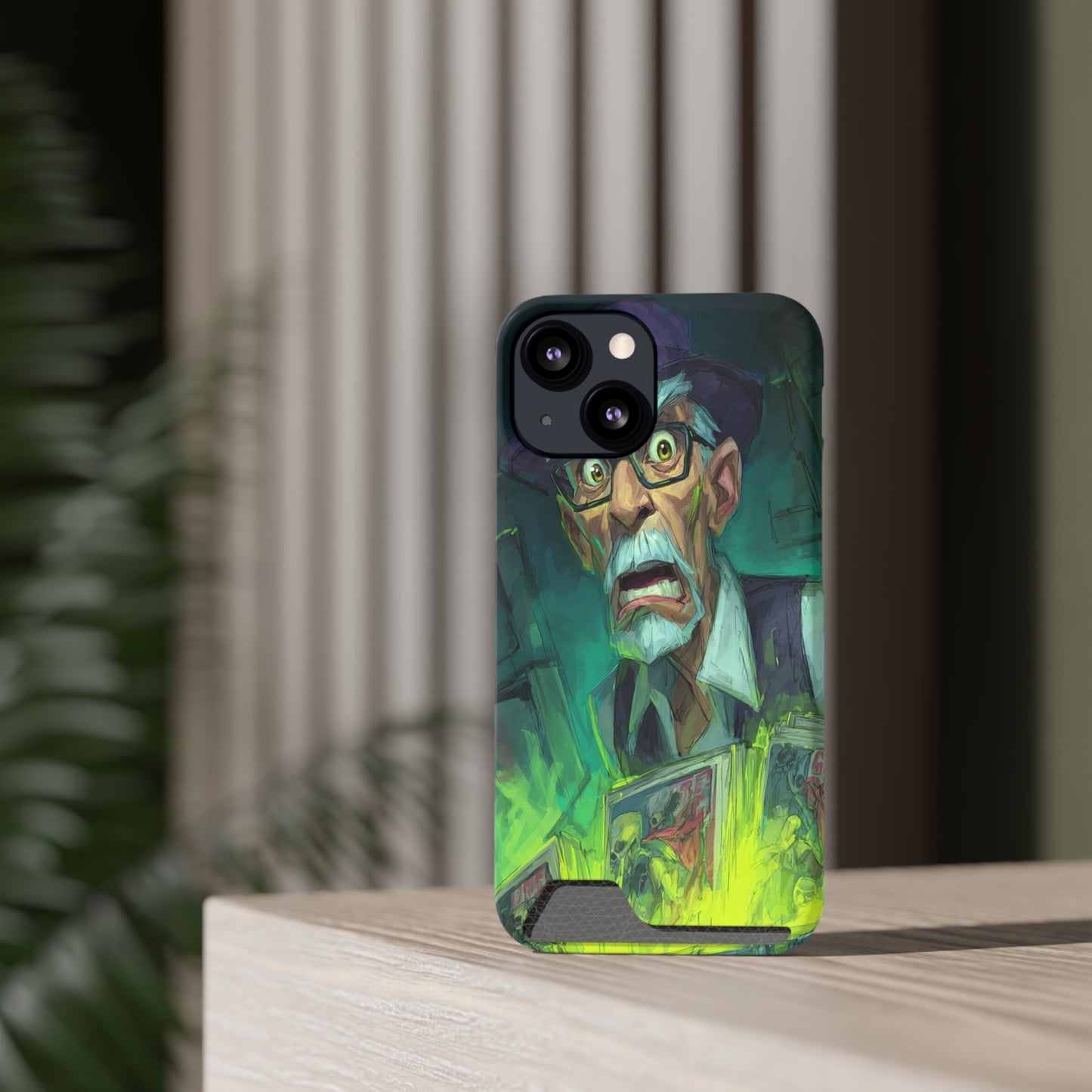 Spooky Illustrated Phone Case with Card Holder, Halloween Accessory, Unique Gift for Horror Fans, Stylish Phone Cover, Functional & Fun