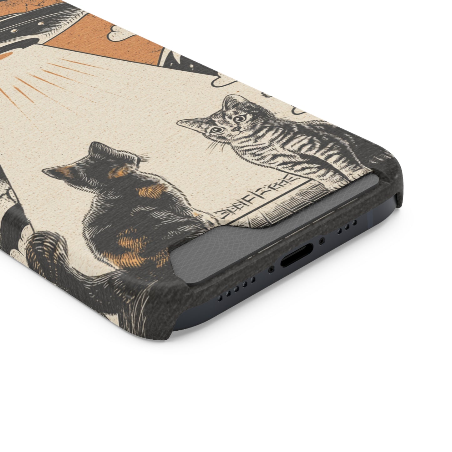 Cat UFO Phone Case with Card Holder, Trendy Cat Lover Gift, Space Theme Accessories, Unique Pet Owner Present, Cute Feline Design