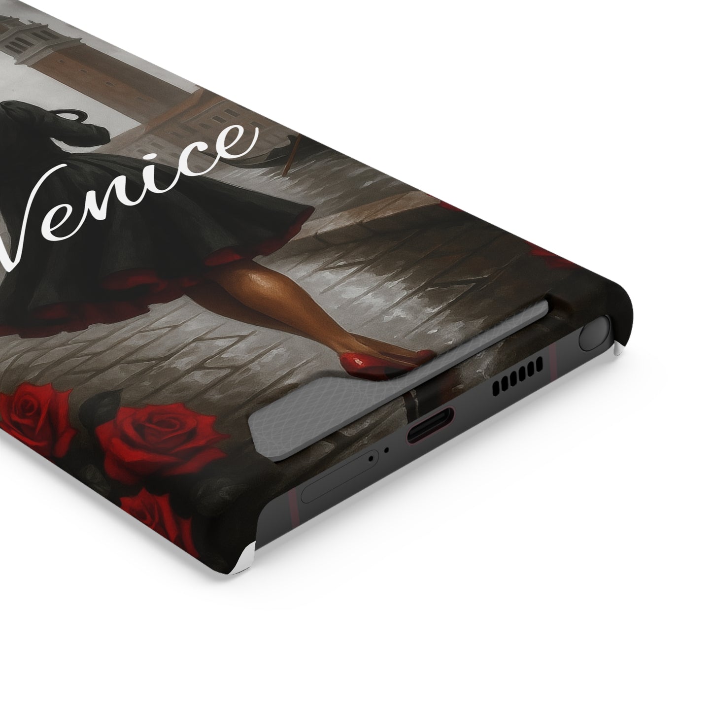 Phone Case With Card Holder, Venice Woman Design, Rainy Day Phone Wallet, Traveler Gift, Italian Art Accessory, Cute Cellphone Cover