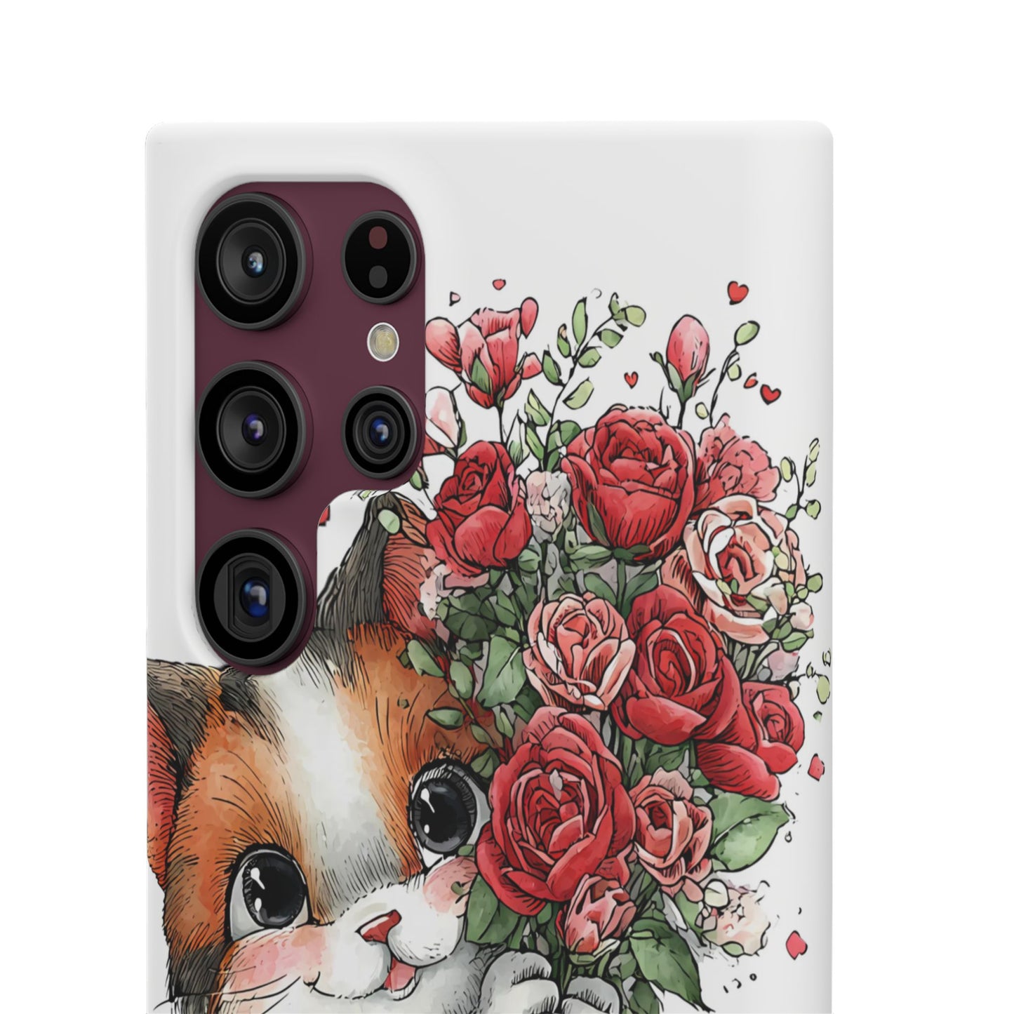 Cute Cat Snap Case with Floral Design, Pet Lovers Gift, Phone Protector for Valentine's Day, Cute Kitty Case, Animal Art Cover