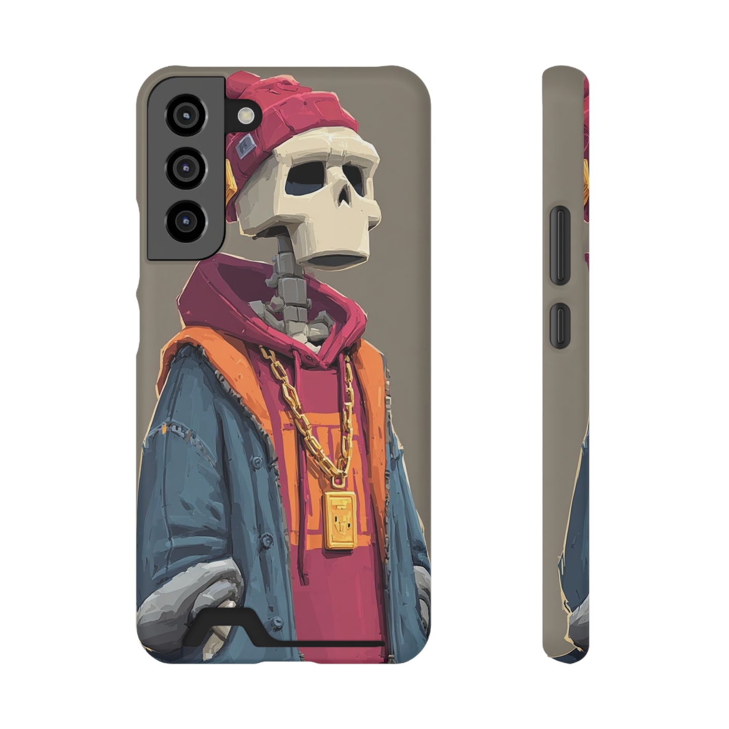 Stylish Skeleton Phone Case with Card Holder, Trendy Skull Case, Unique Gift for Tech Lovers, Halloween Decor, Everyday Use