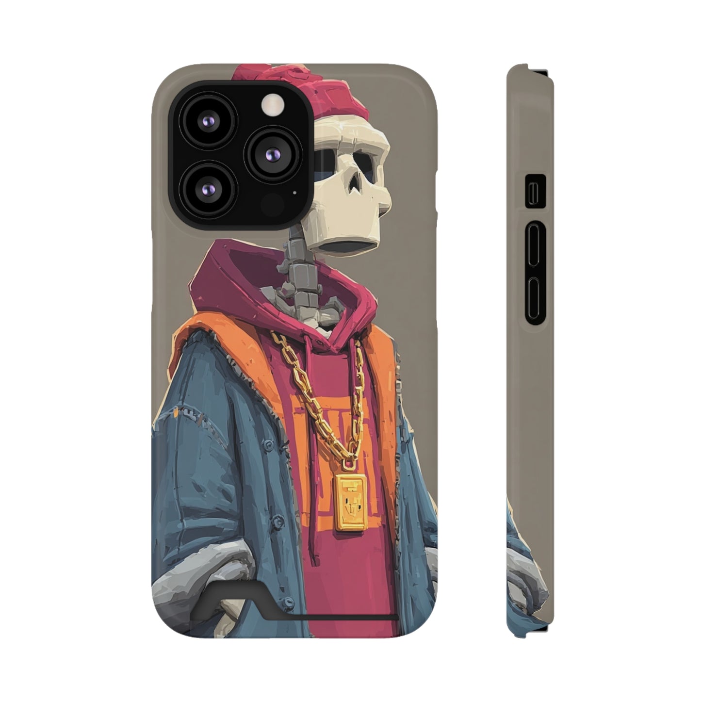 Stylish Skeleton Phone Case with Card Holder, Trendy Skull Case, Unique Gift for Tech Lovers, Halloween Decor, Everyday Use