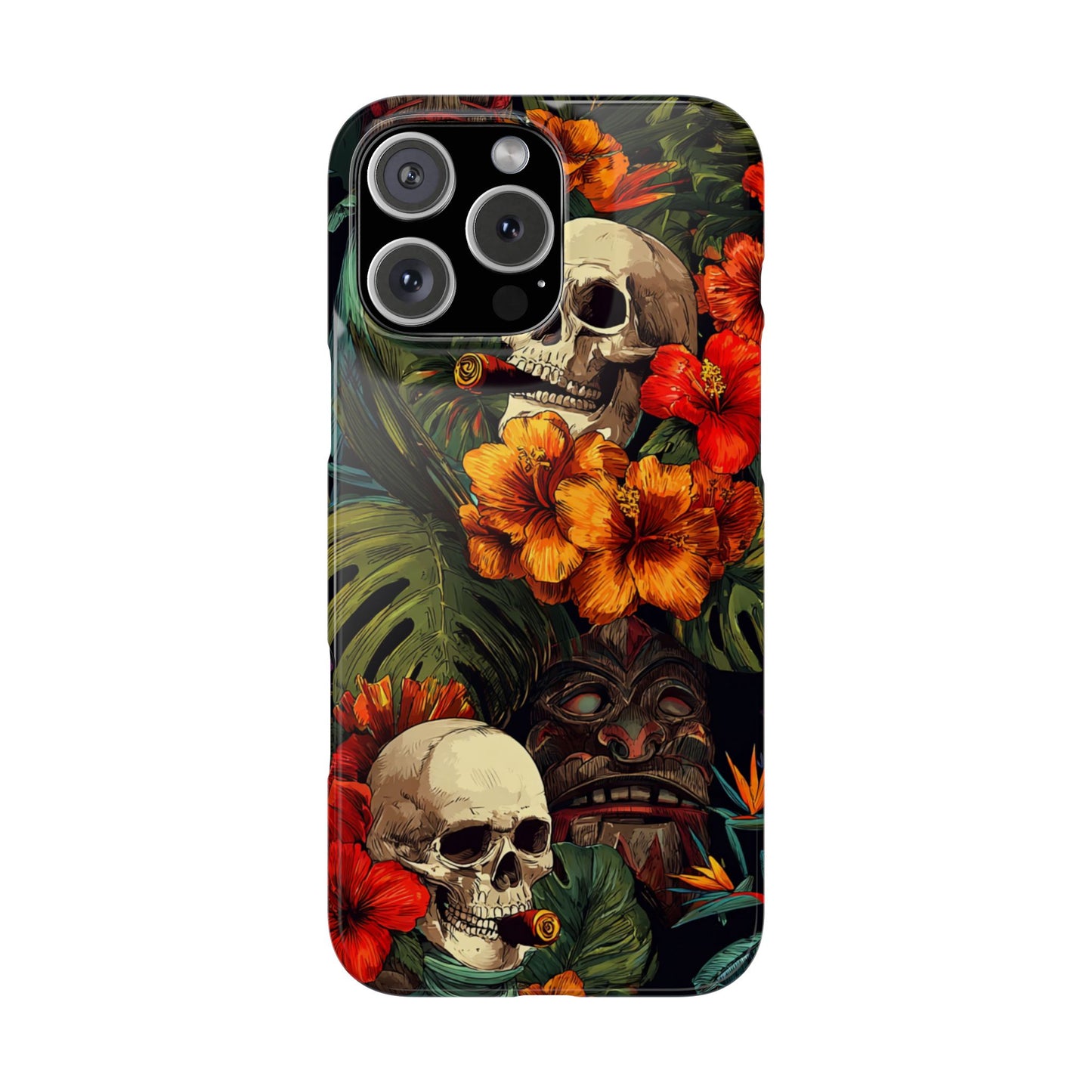Tropical Skull Phone Case - Vibrant Floral Design, Skull Case for iPhone, Unique Tropical Art, Gift for Beach Lovers, Halloween Decor