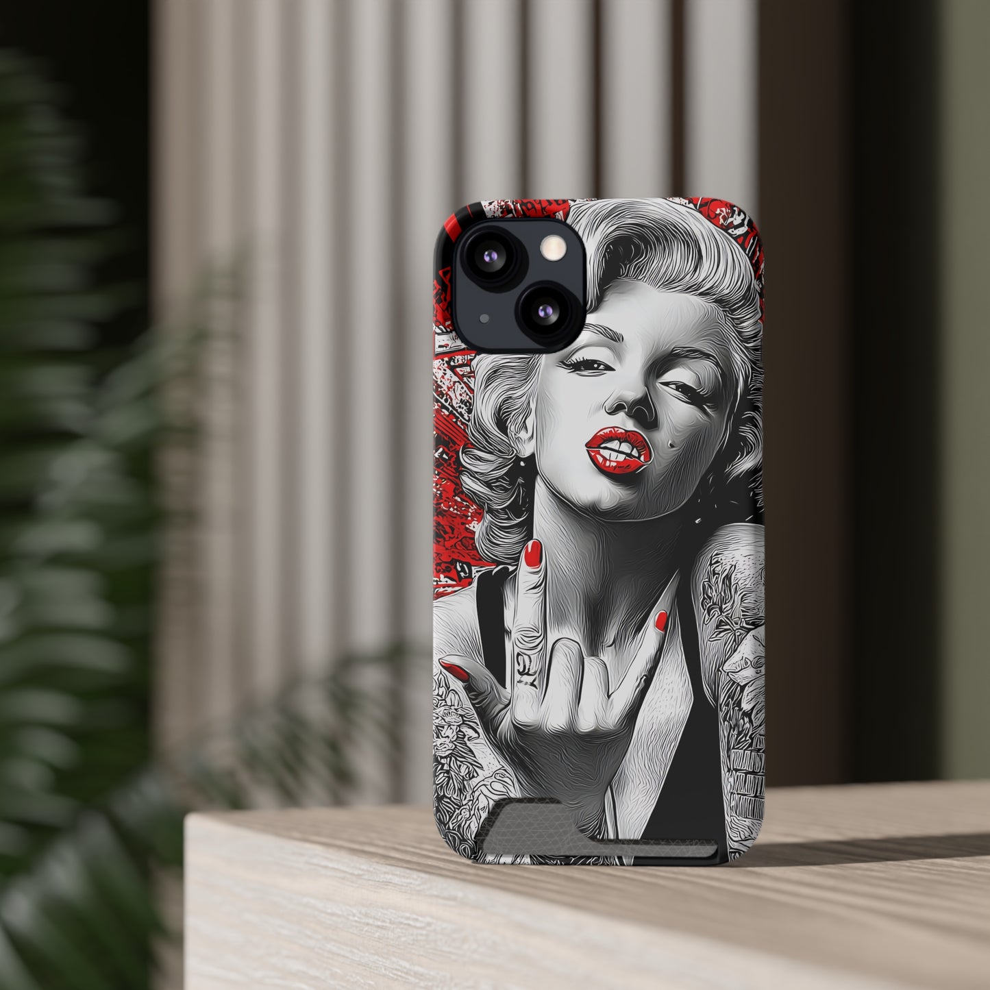 Bold Marilyn Monroe Phone Case with Card Holder, Stylish Phone Cover, Unique Gift for Her, Pop Culture Accessory, Modern Art Decor